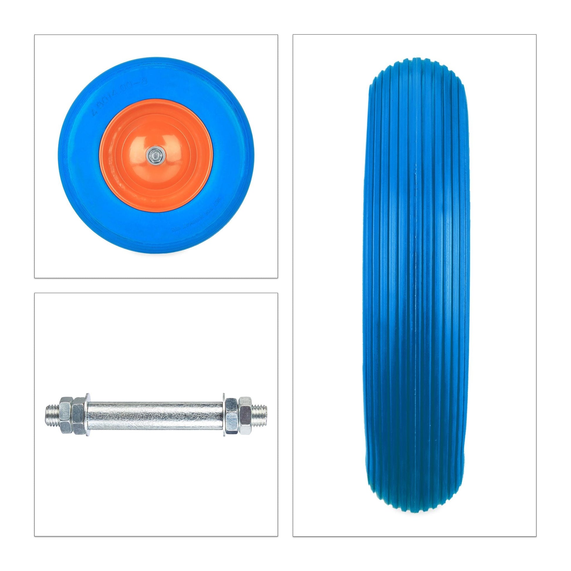 Schubkarrenrad mit Achse 4.80 4.00-8 Blau-Orange von Relaxdays