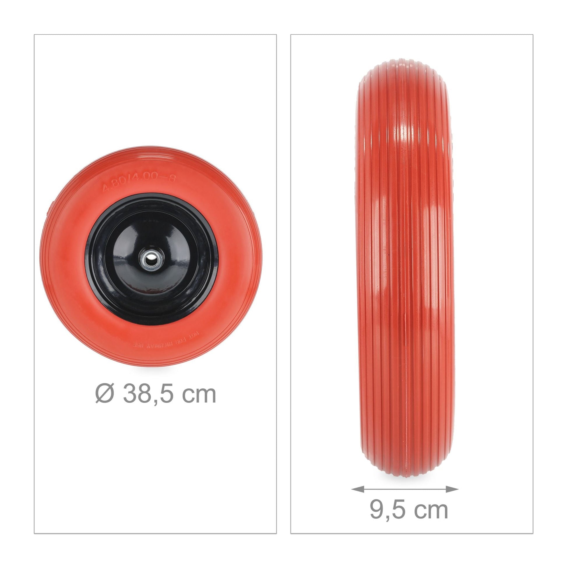 PU Schubkarrenrad 4.80 4.00-8 Rot-Schwarz von Relaxdays