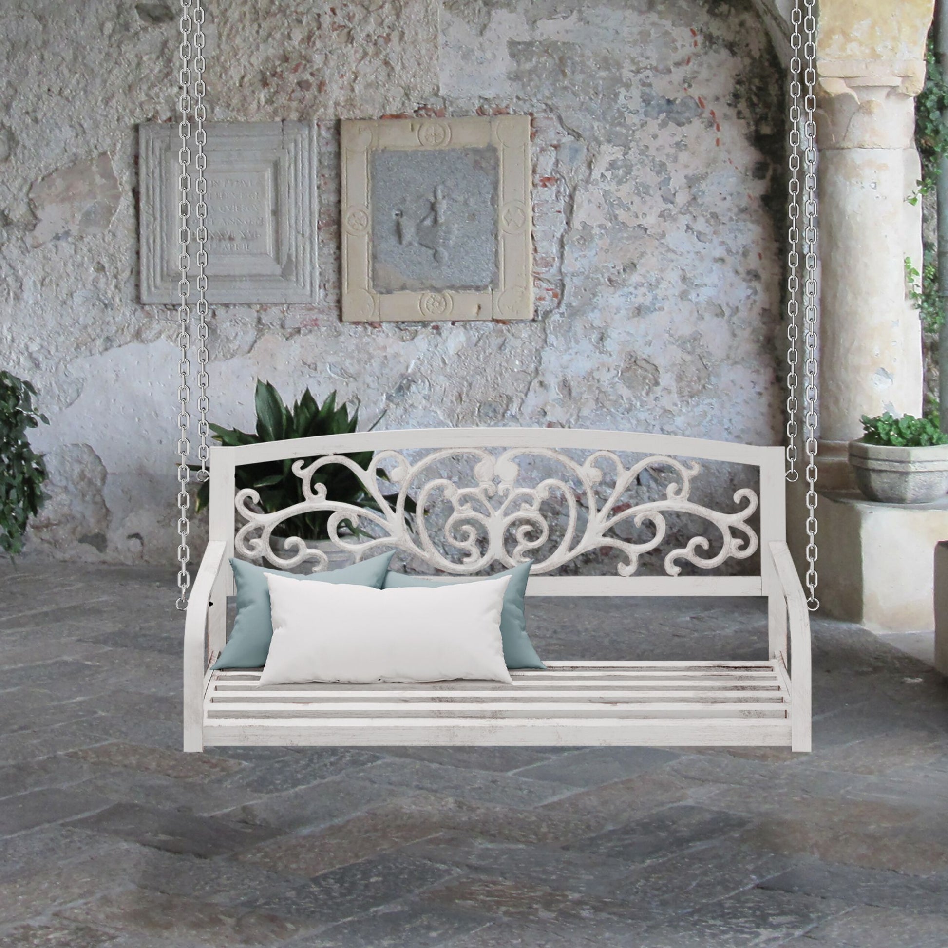 Outdoor Hängebank Metall Weiss-Gold von Relaxdays