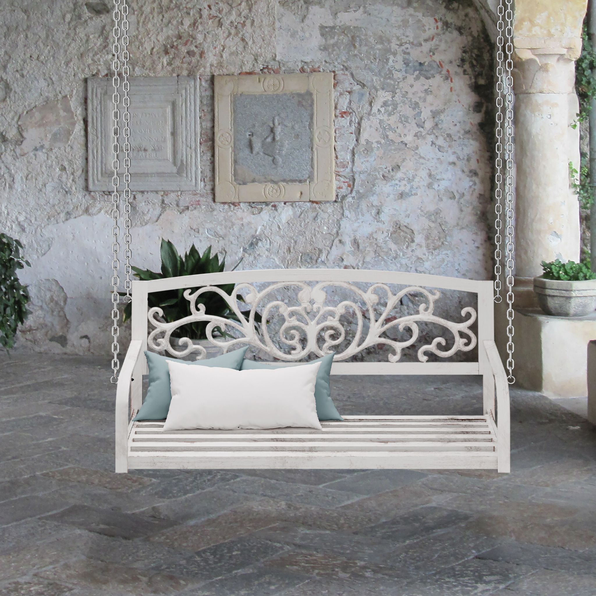 Outdoor Hängebank Metall Weiss-Gold von Relaxdays
