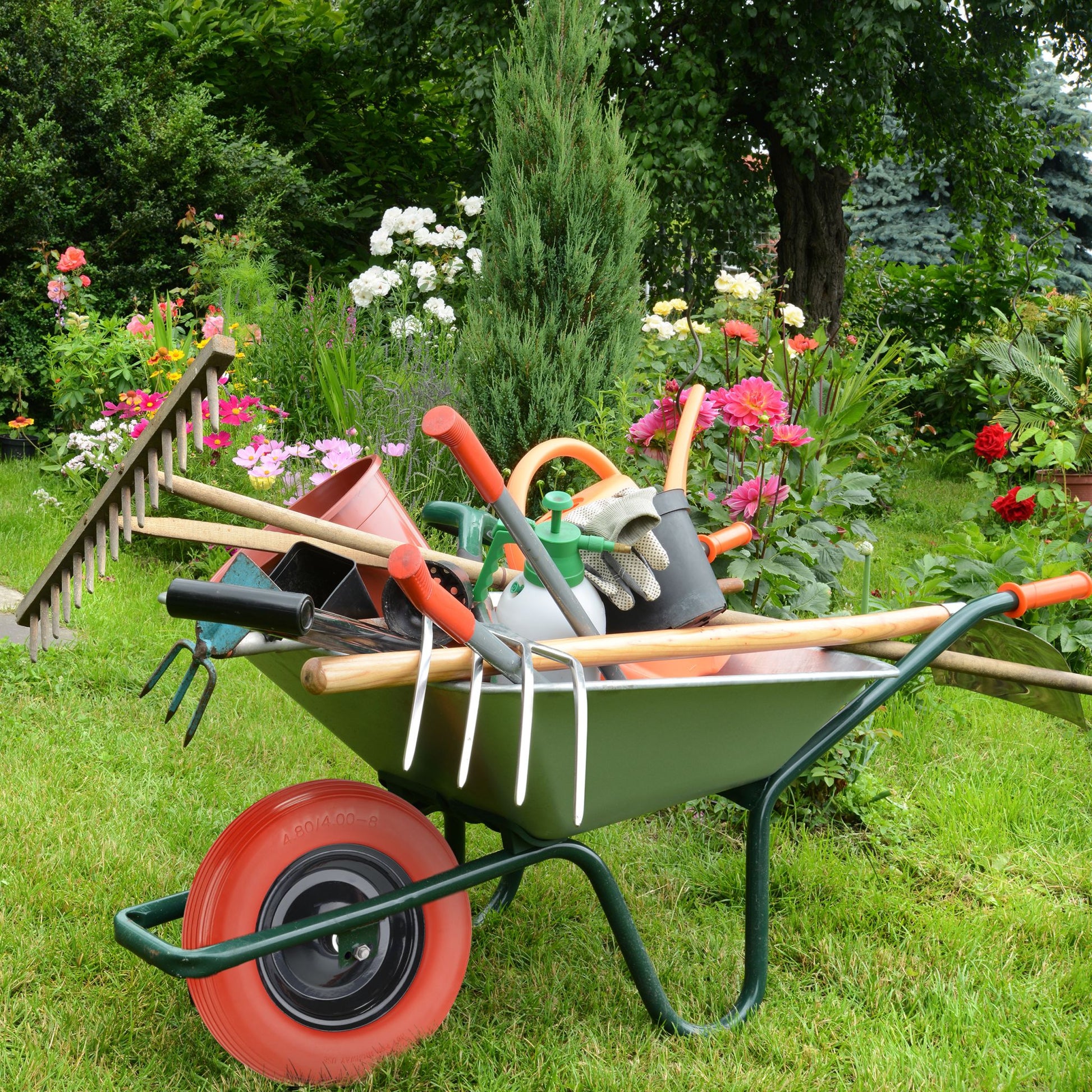 Schubkarrenrad 4.80 4.00-8 + Achse Rot-Schwarz von Relaxdays