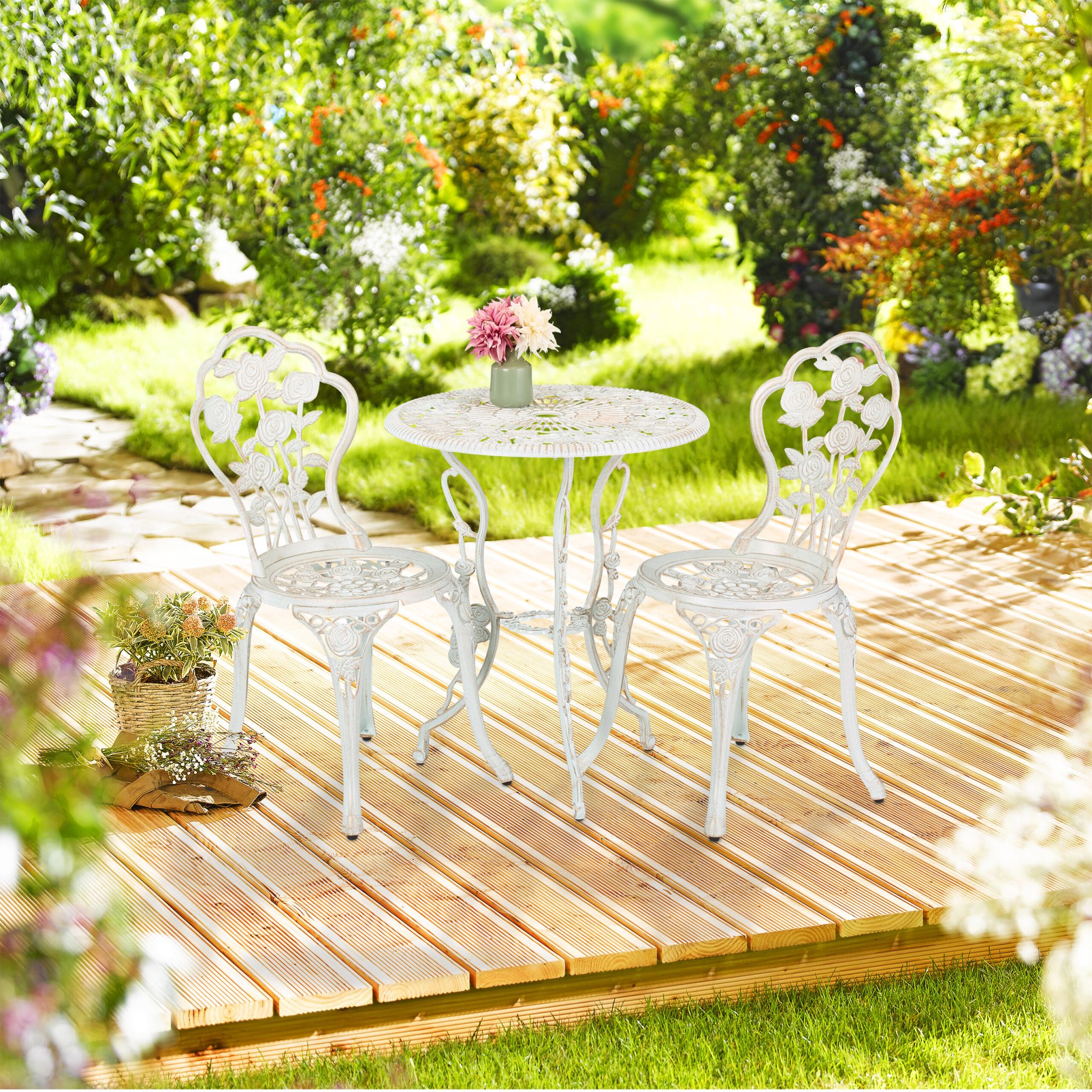 Gartenmöbel 3er-Set Weiss-Kupfer von Relaxdays
