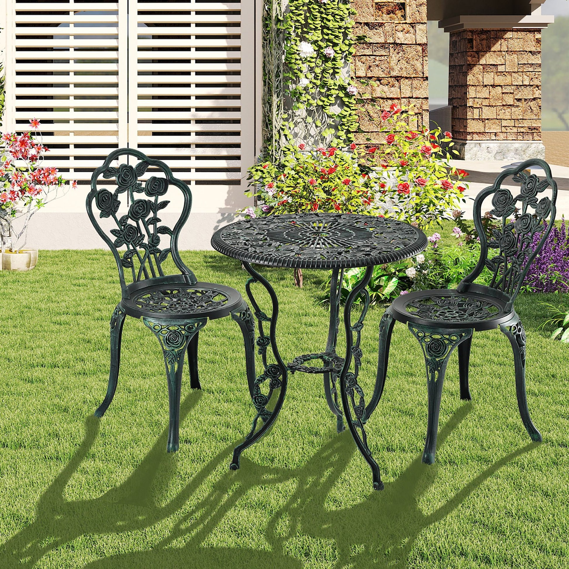 Gartenmöbel 3er-Set Dunkelgrün-Schwarz von Relaxdays