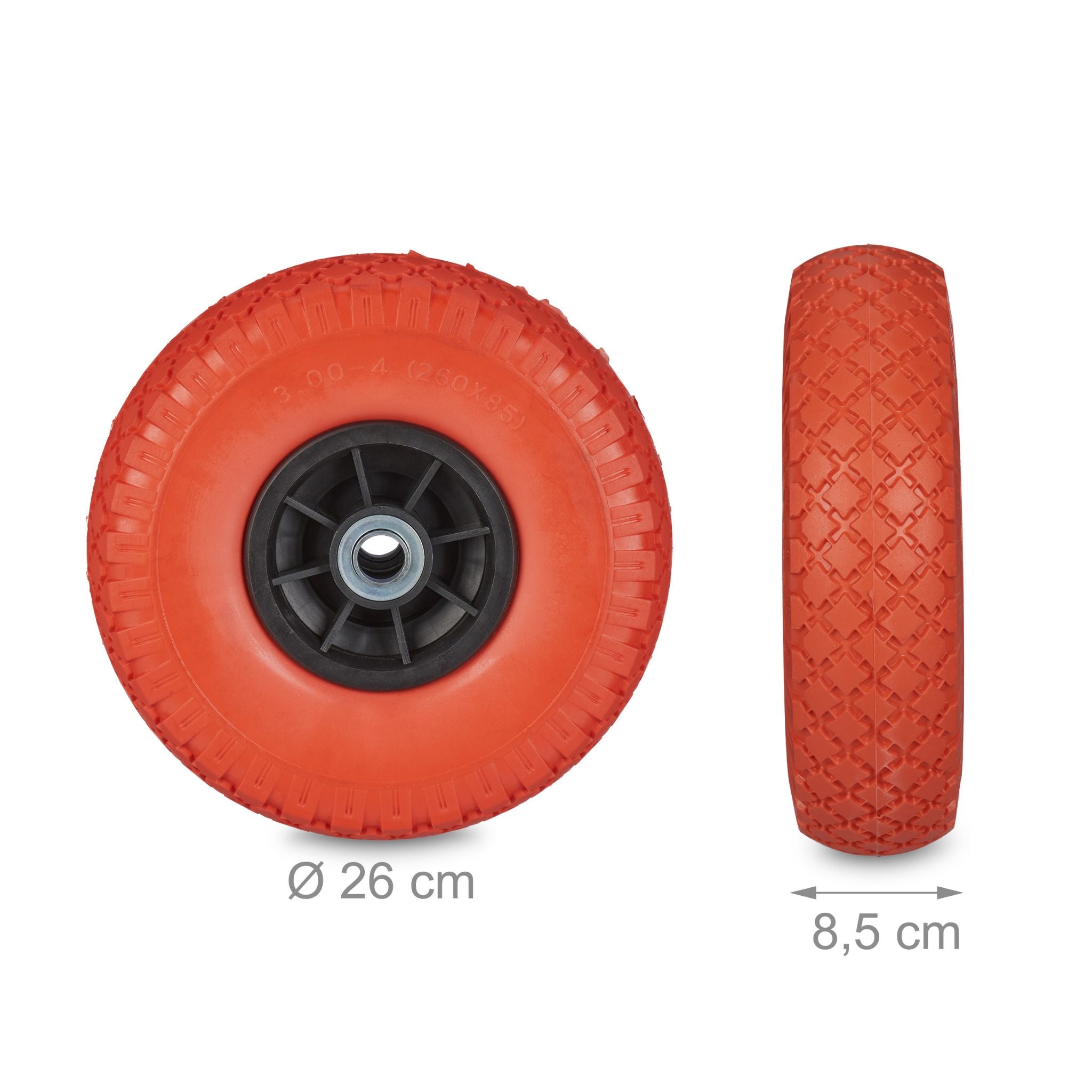 Sackkarrenrad 2er-Set PU 3.00-4 Rot-Schwarz von Relaxdays