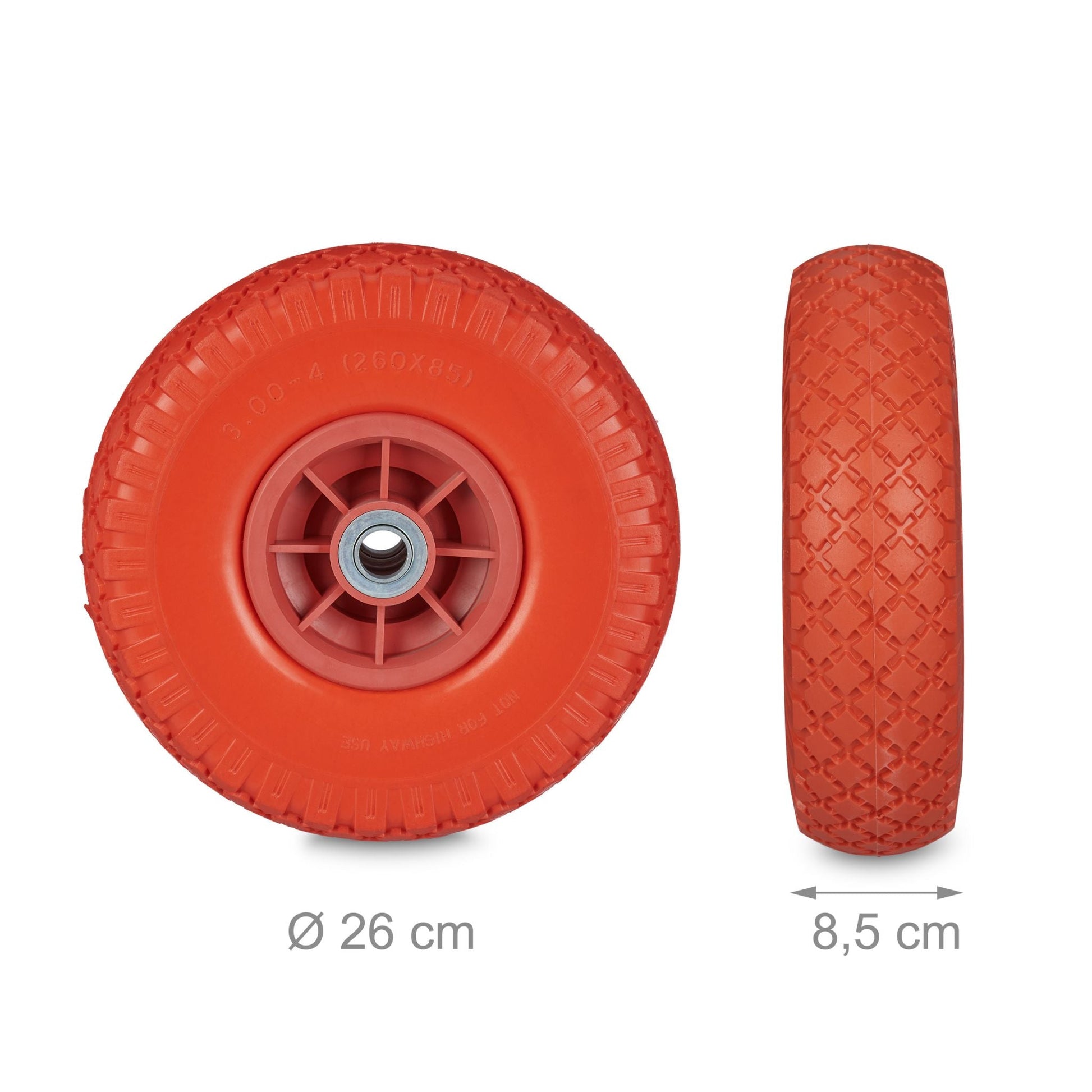 Sackkarrenrad 2er-Set PU 3.00-4 Rot von Relaxdays
