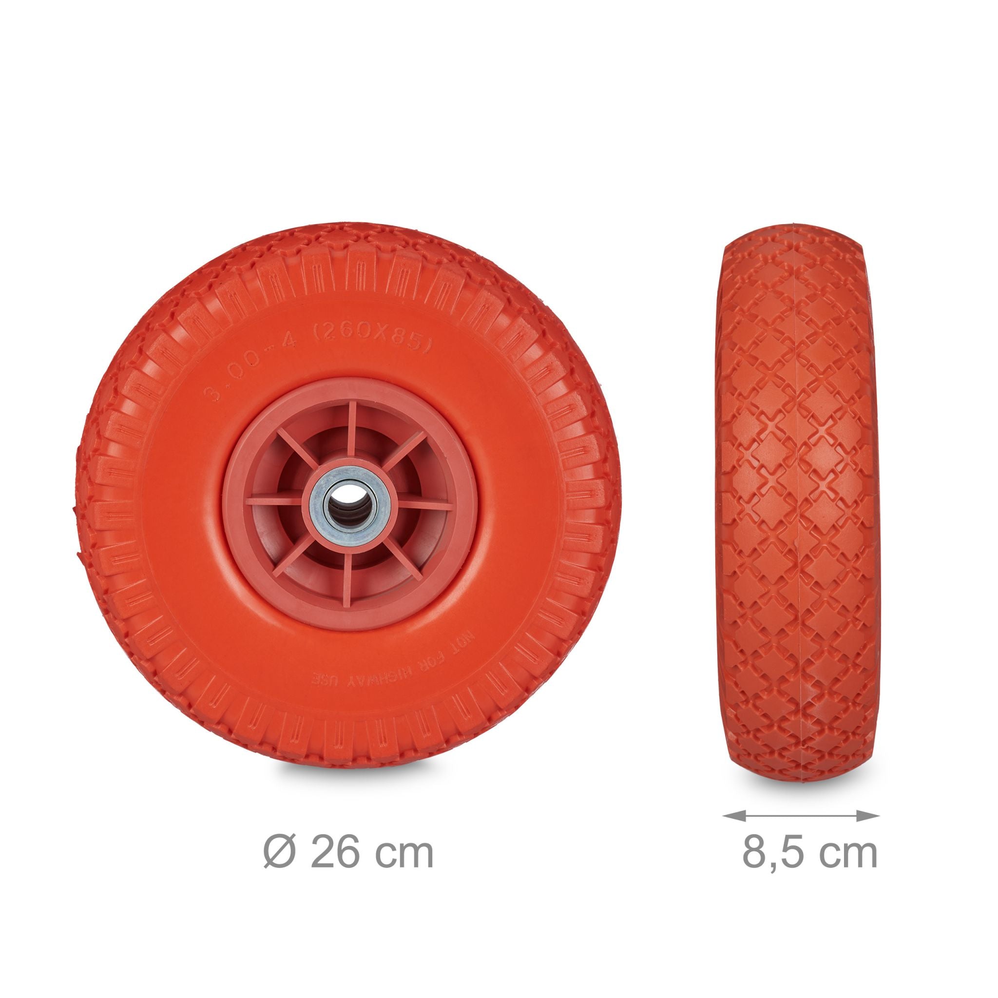 Sackkarrenrad 2er-Set PU 3.00-4 Rot von Relaxdays