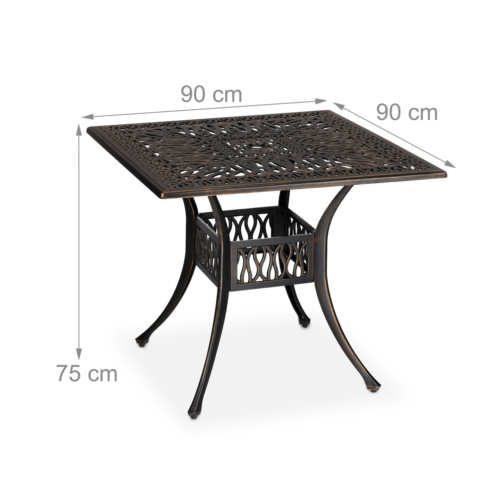Eckiger Gartentisch mit Schirmloch Gold-Schwarz