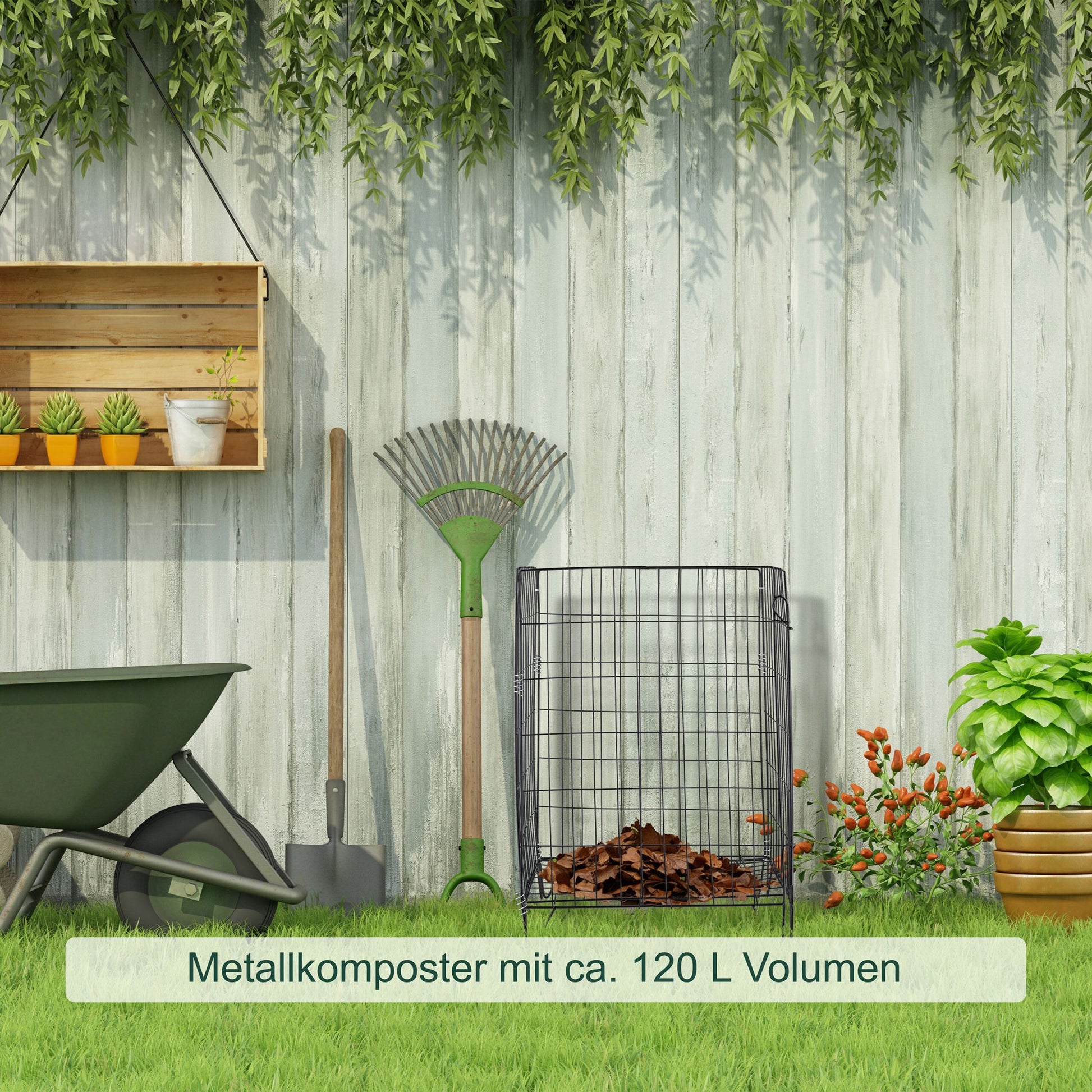 Komposter Metall mit Bodengitter Schwarz von Relaxdays