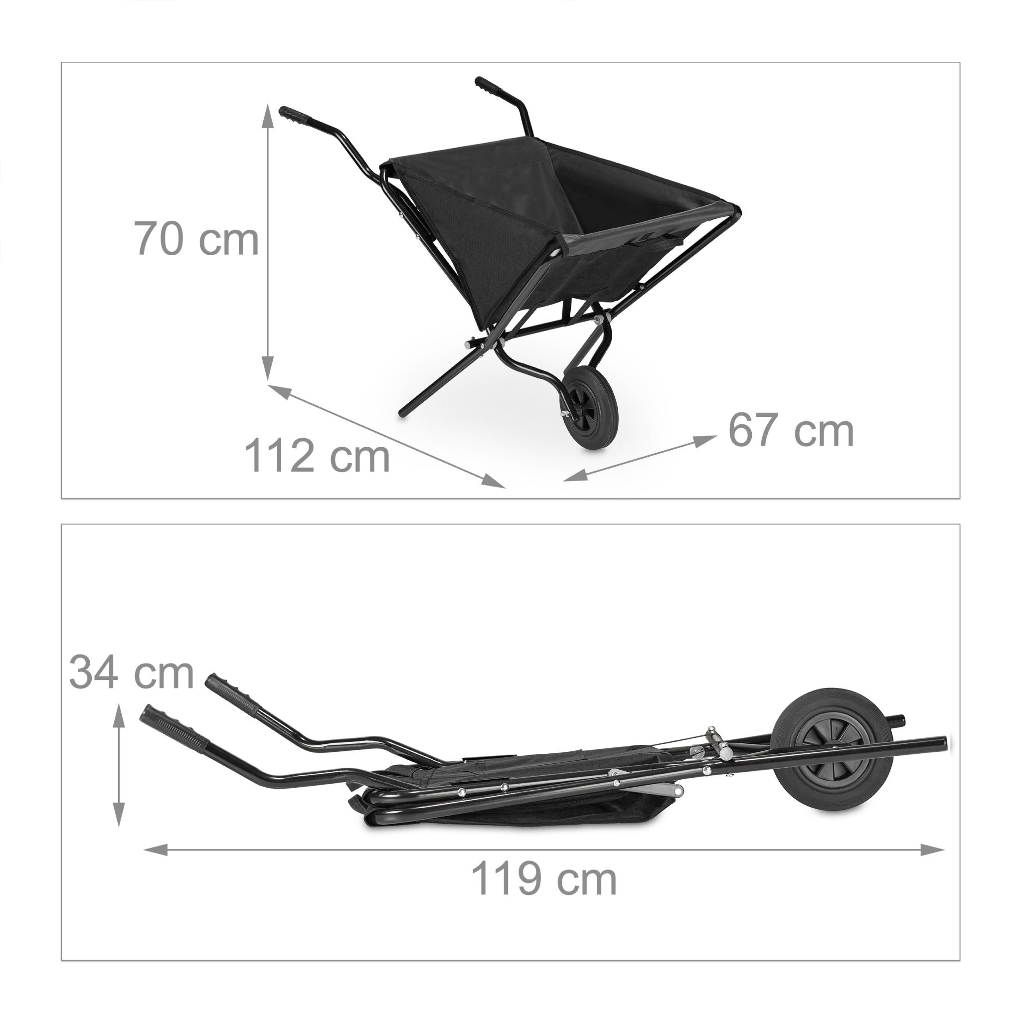 Faltschubkarre in Schwarz Schwarz von Relaxdays