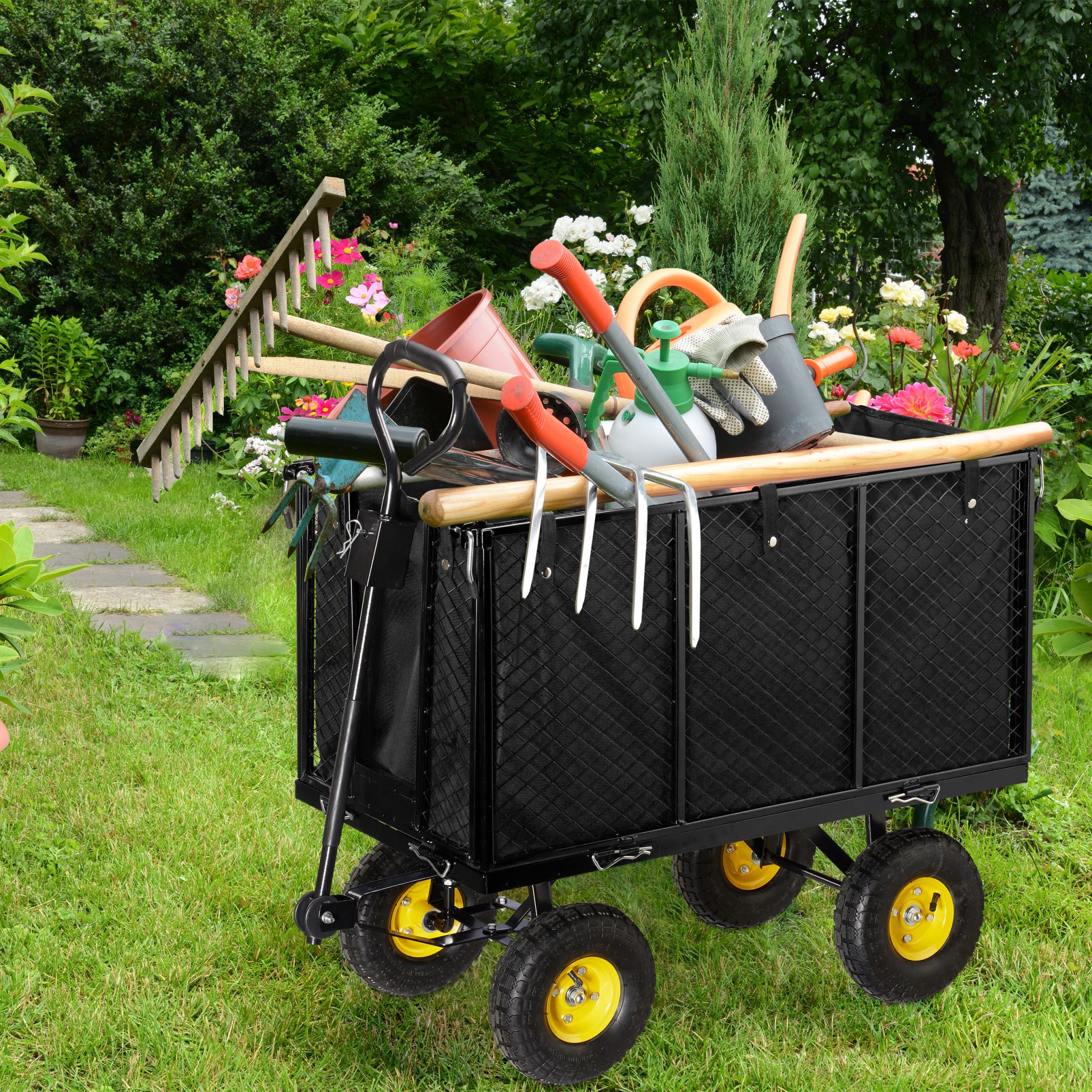 Hoher Handwagen für den Garten Gelb-Schwarz von Relaxdays