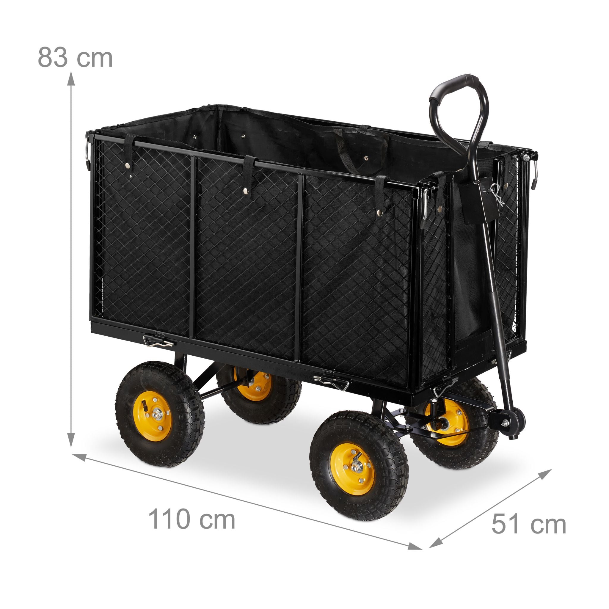 Hoher Handwagen für den Garten Gelb-Schwarz von Relaxdays