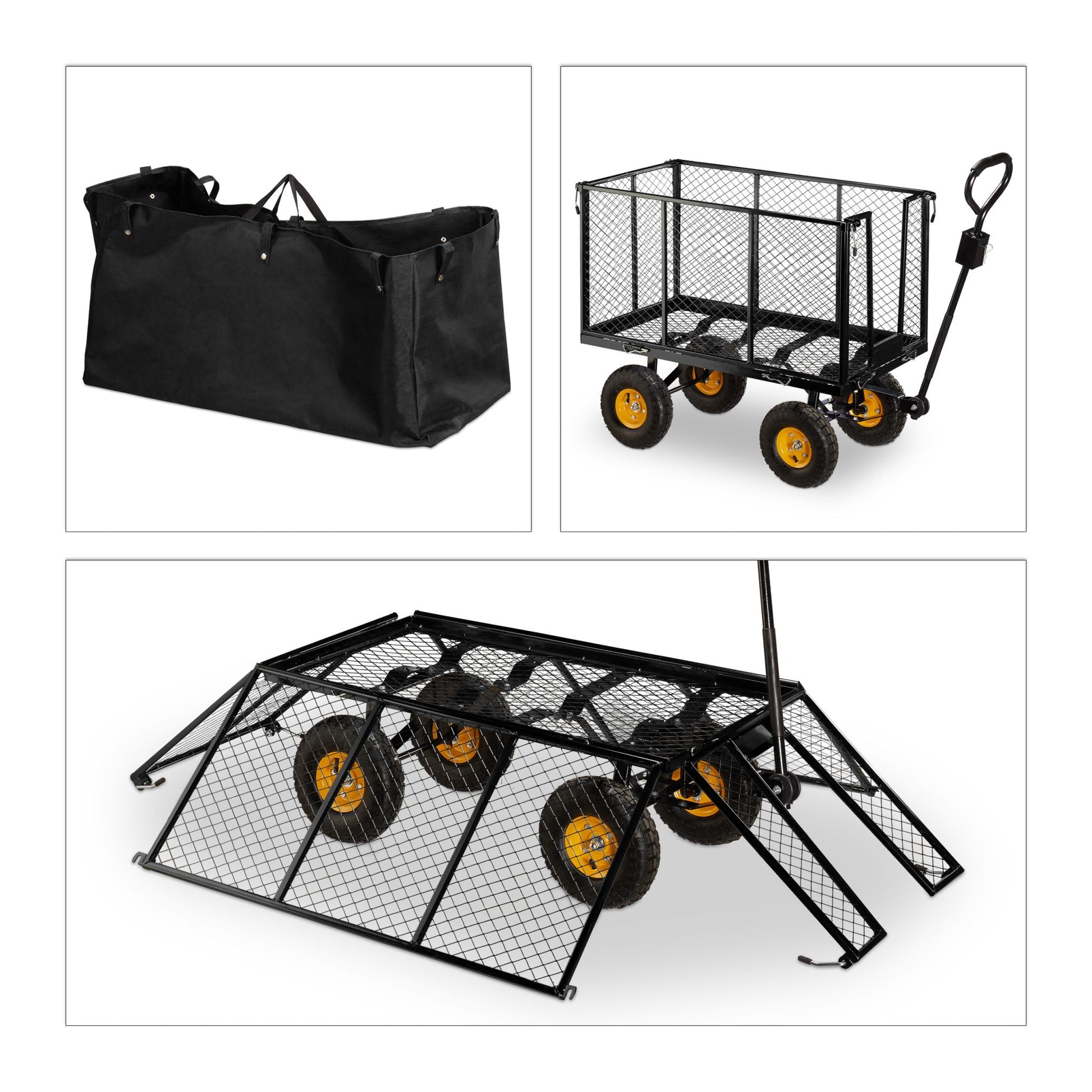 Hoher Handwagen für den Garten Gelb-Schwarz von Relaxdays