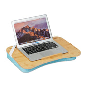 Laptopkissen mit Bambusablage Blau-Hellbraun von Relaxdays