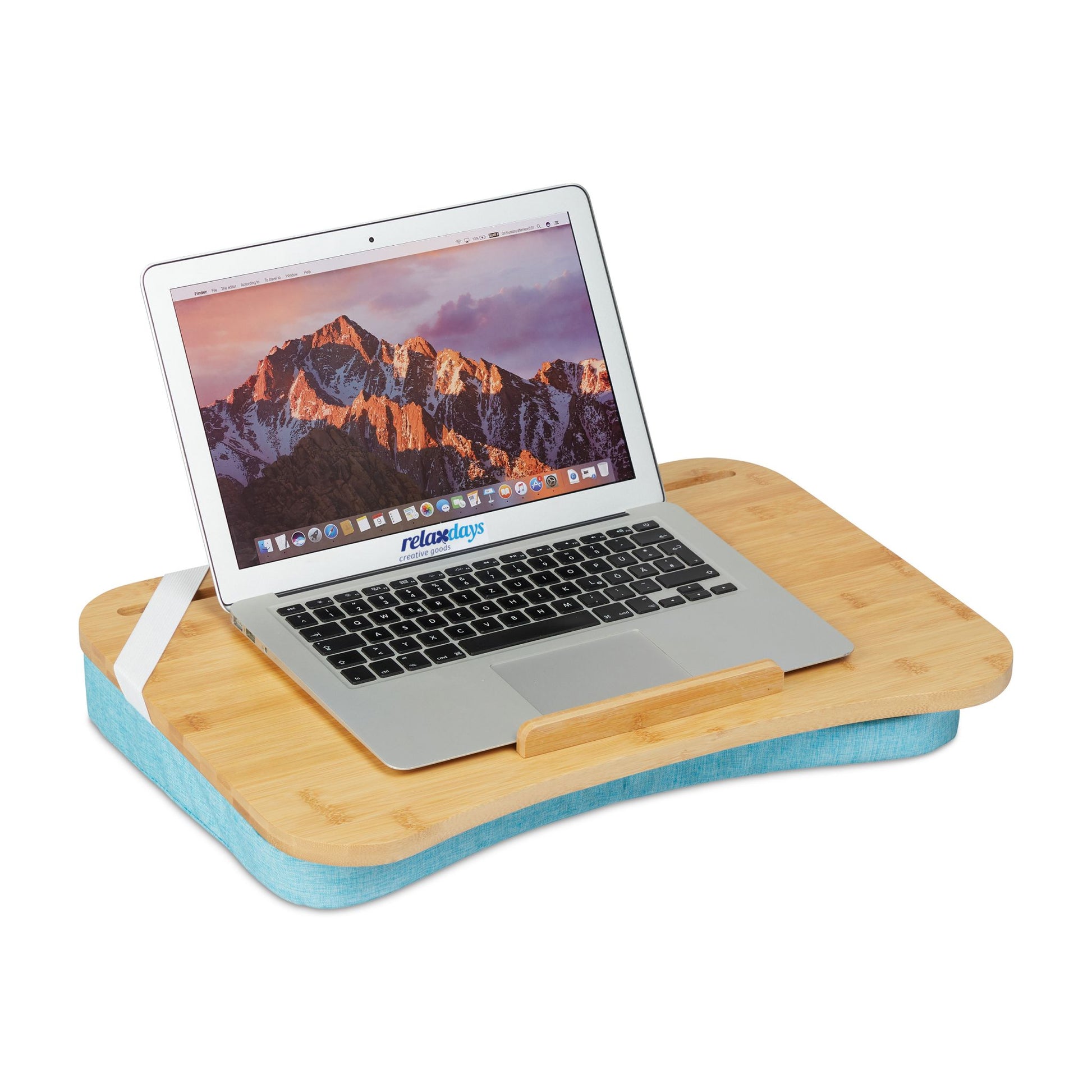 Laptopkissen mit Bambusablage Blau-Hellbraun von Relaxdays