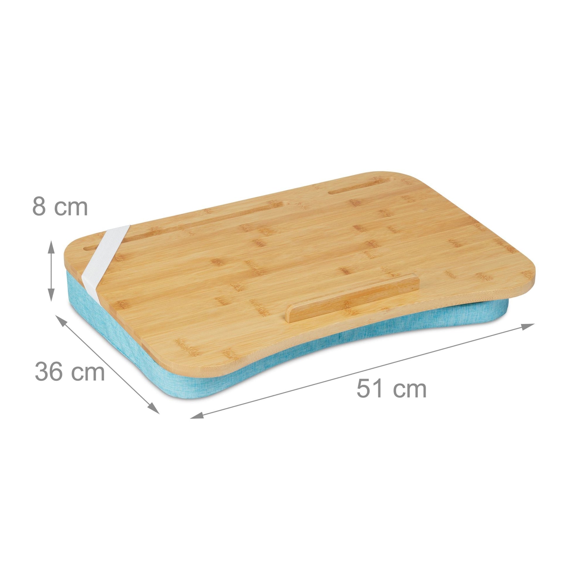 Laptopkissen mit Bambusablage Blau-Hellbraun von Relaxdays