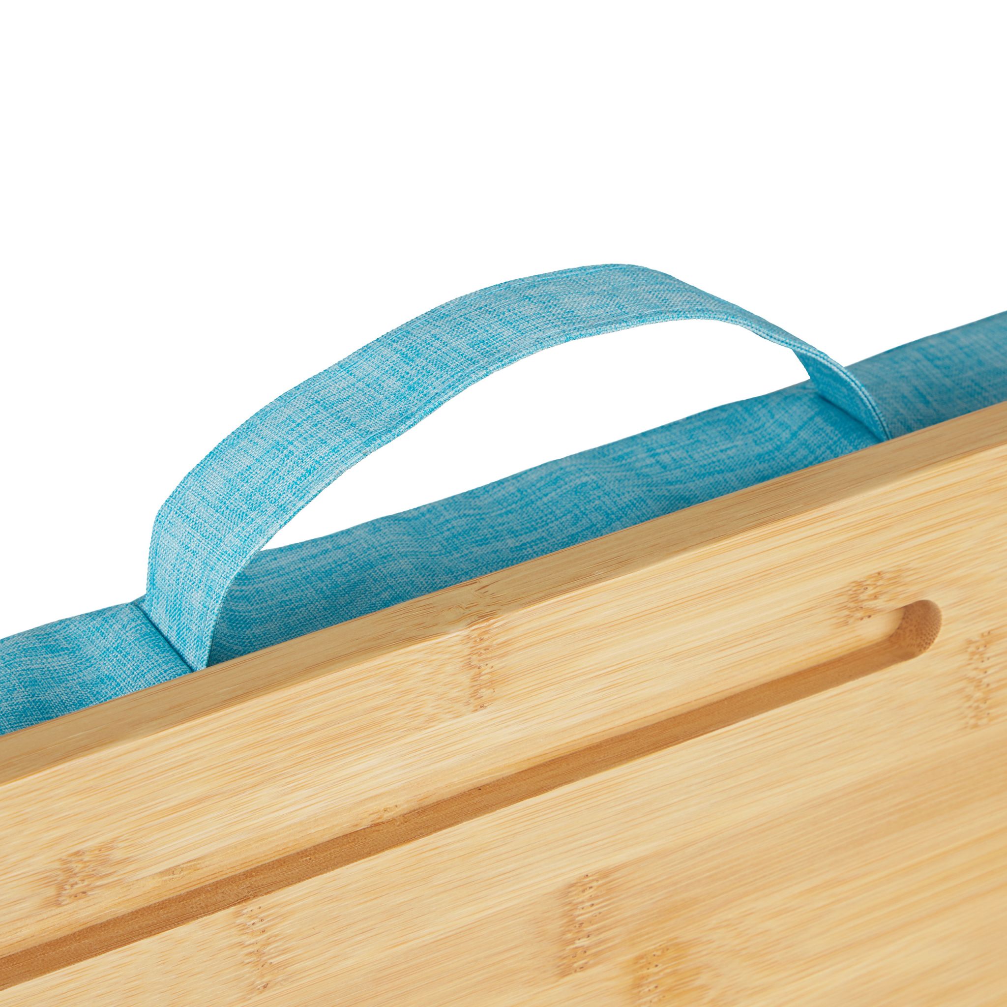 Laptopkissen mit Bambusablage Blau-Hellbraun von Relaxdays