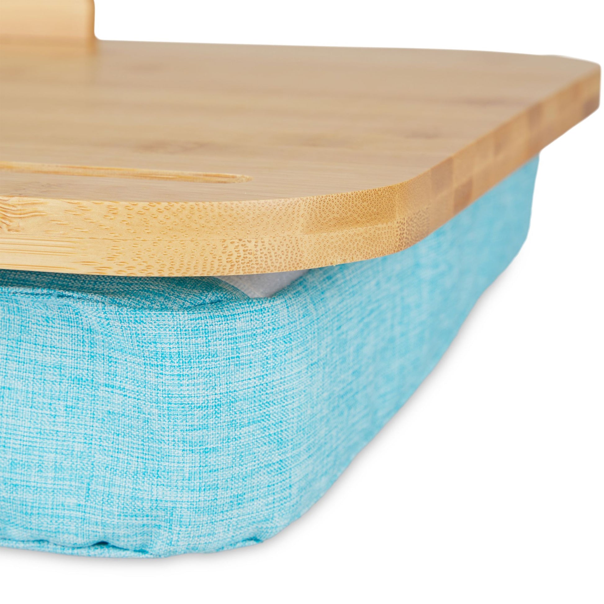 Laptopkissen mit Bambusablage Blau-Hellbraun von Relaxdays