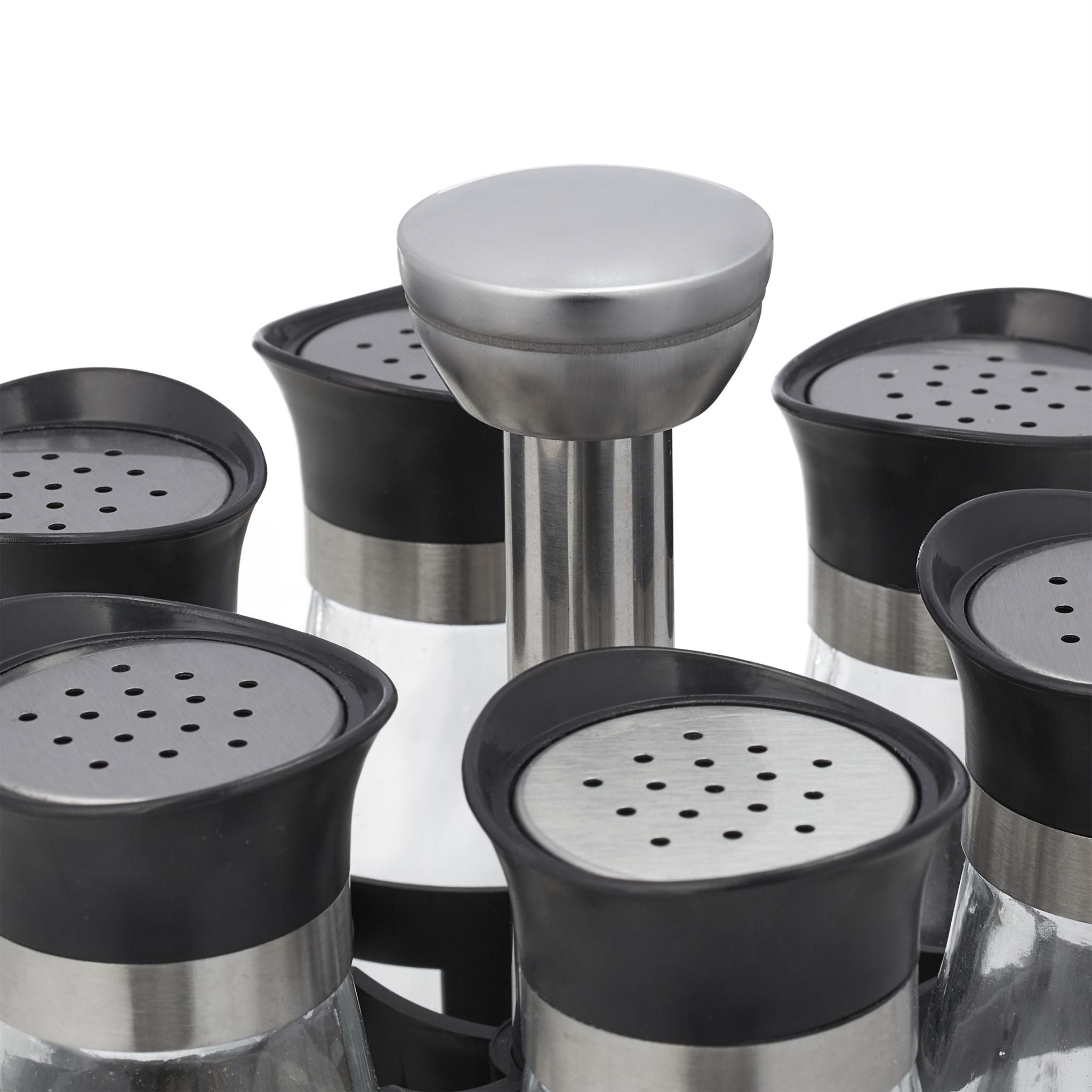 Gewürzkarussell mit 12 Gläsern Schwarz-Silber-Transparent von Relaxdays