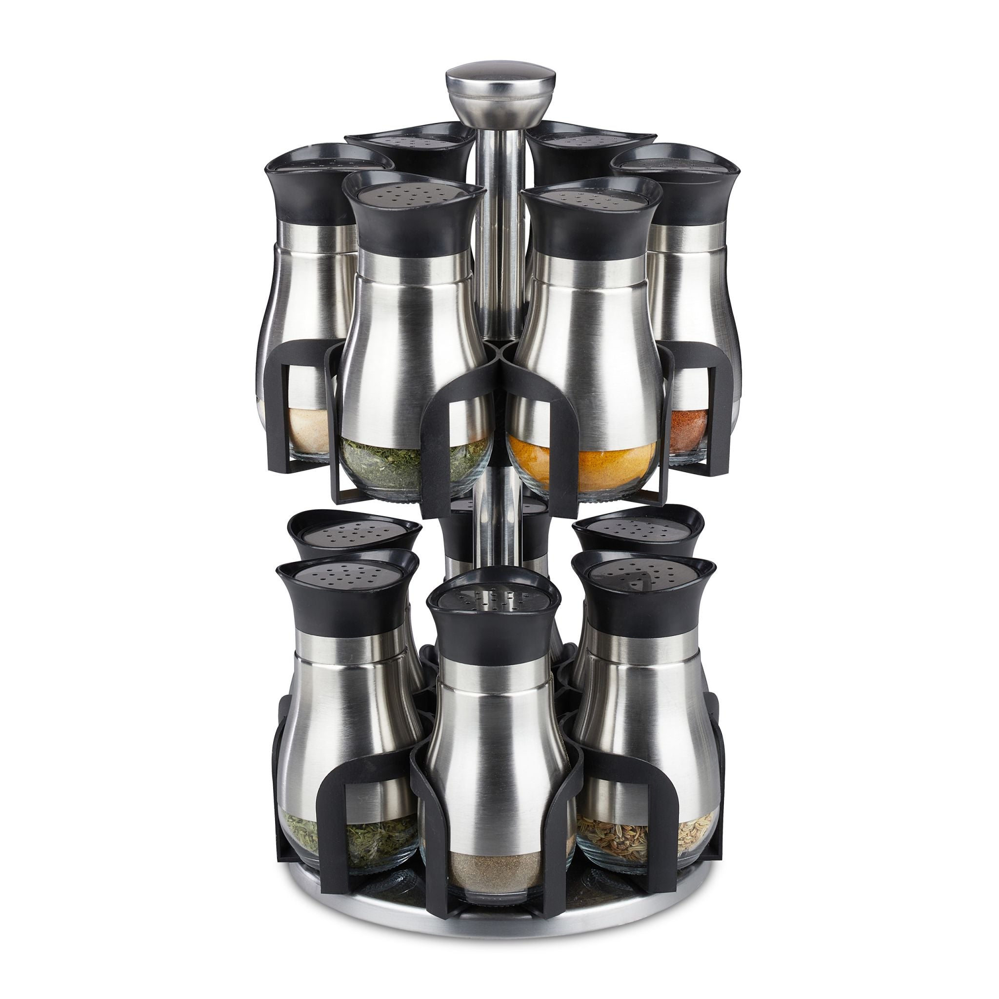 Gewürzkarussell mit 12 Gläsern Schwarz-Silber-Transparent von Relaxdays