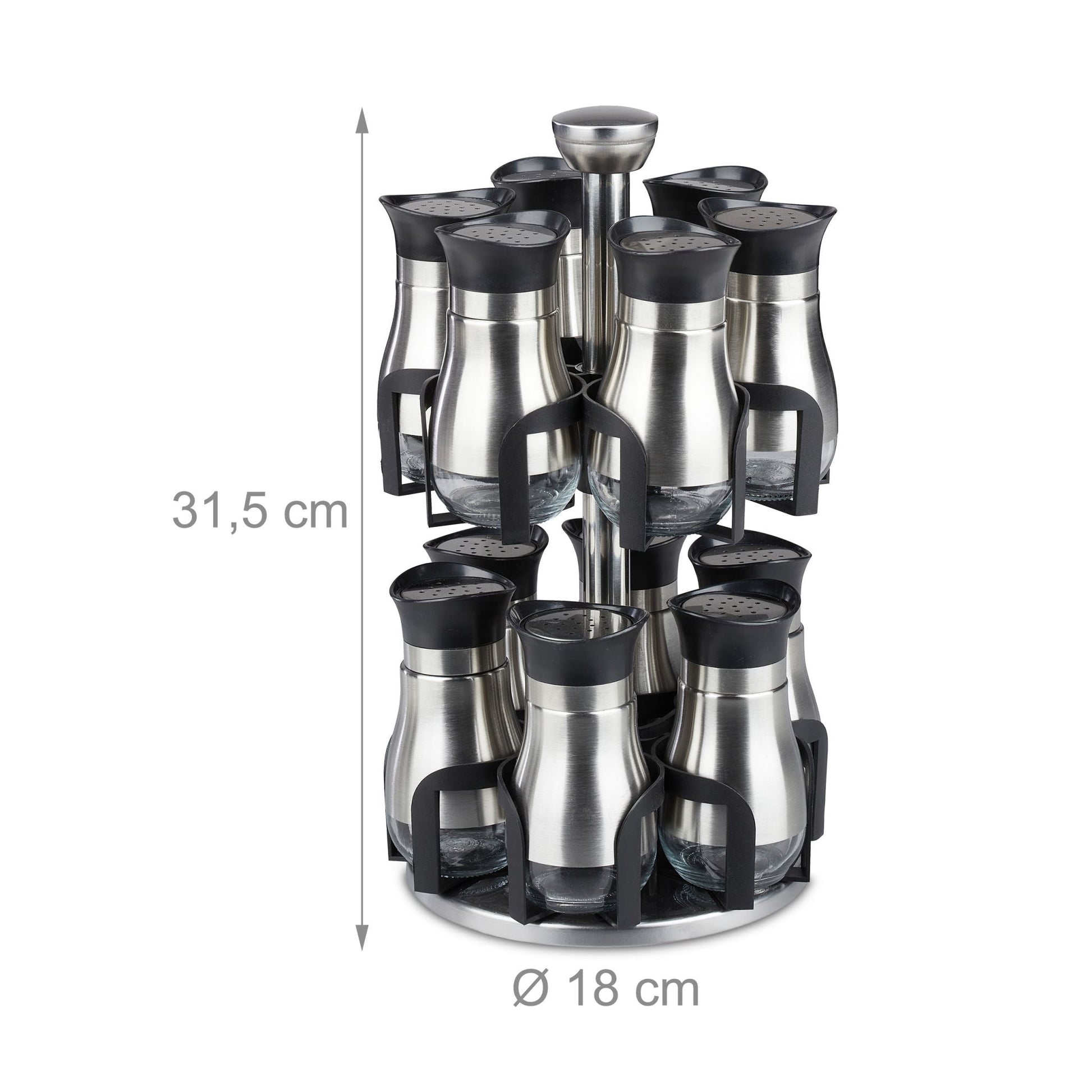 Gewürzkarussell mit 12 Gläsern Schwarz-Silber-Transparent von Relaxdays