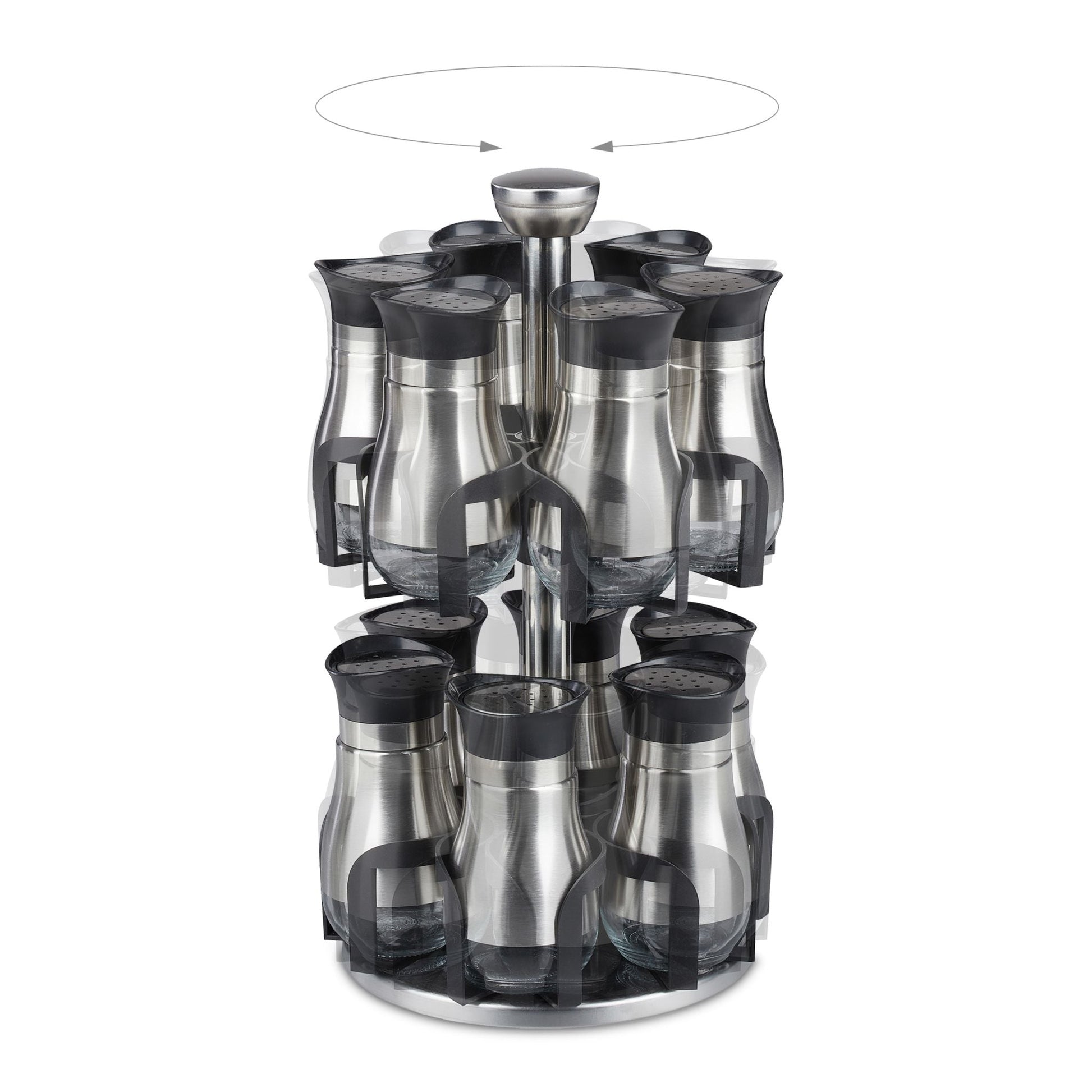 Gewürzkarussell mit 12 Gläsern Schwarz-Silber-Transparent von Relaxdays