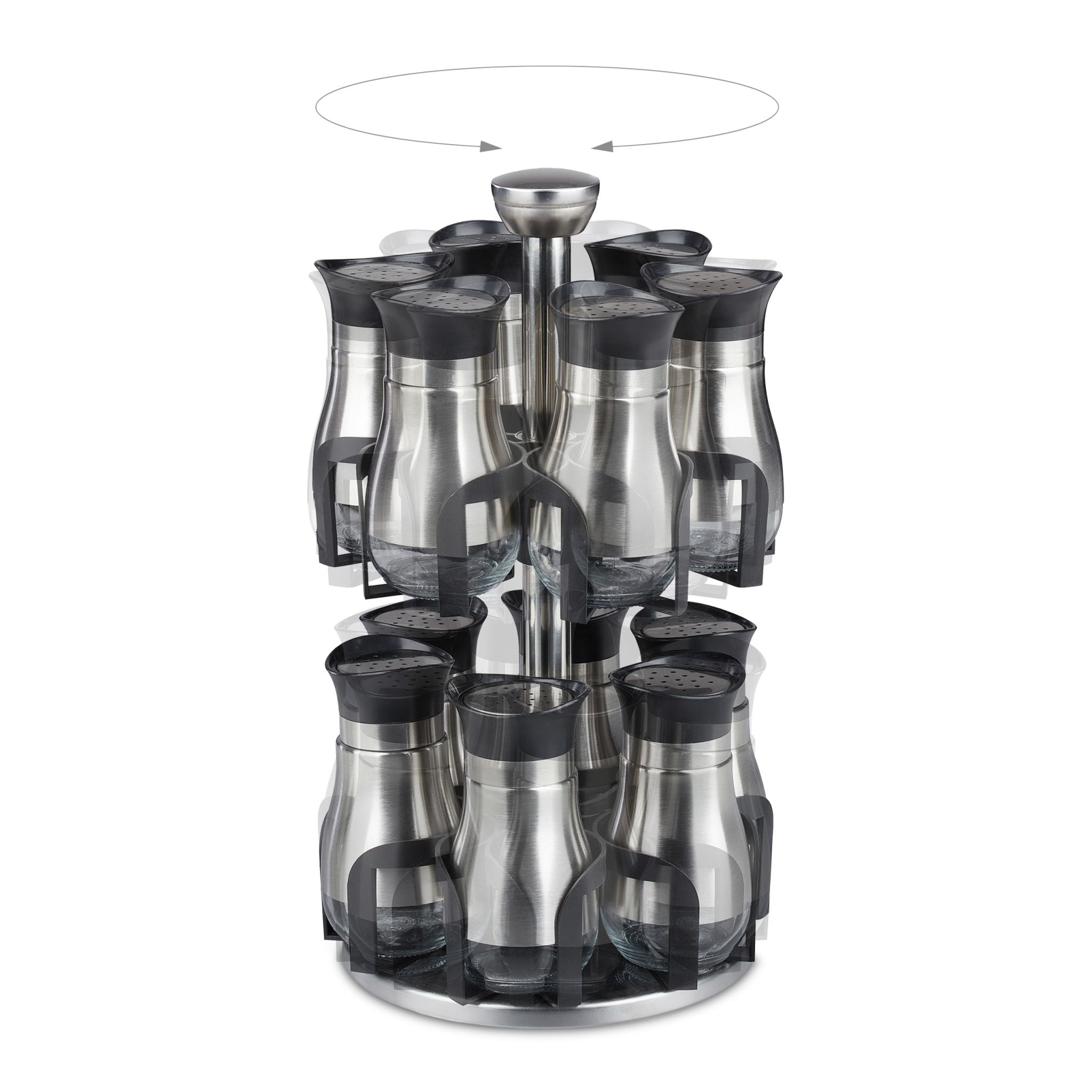 Gewürzkarussell mit 12 Gläsern Schwarz-Silber-Transparent von Relaxdays