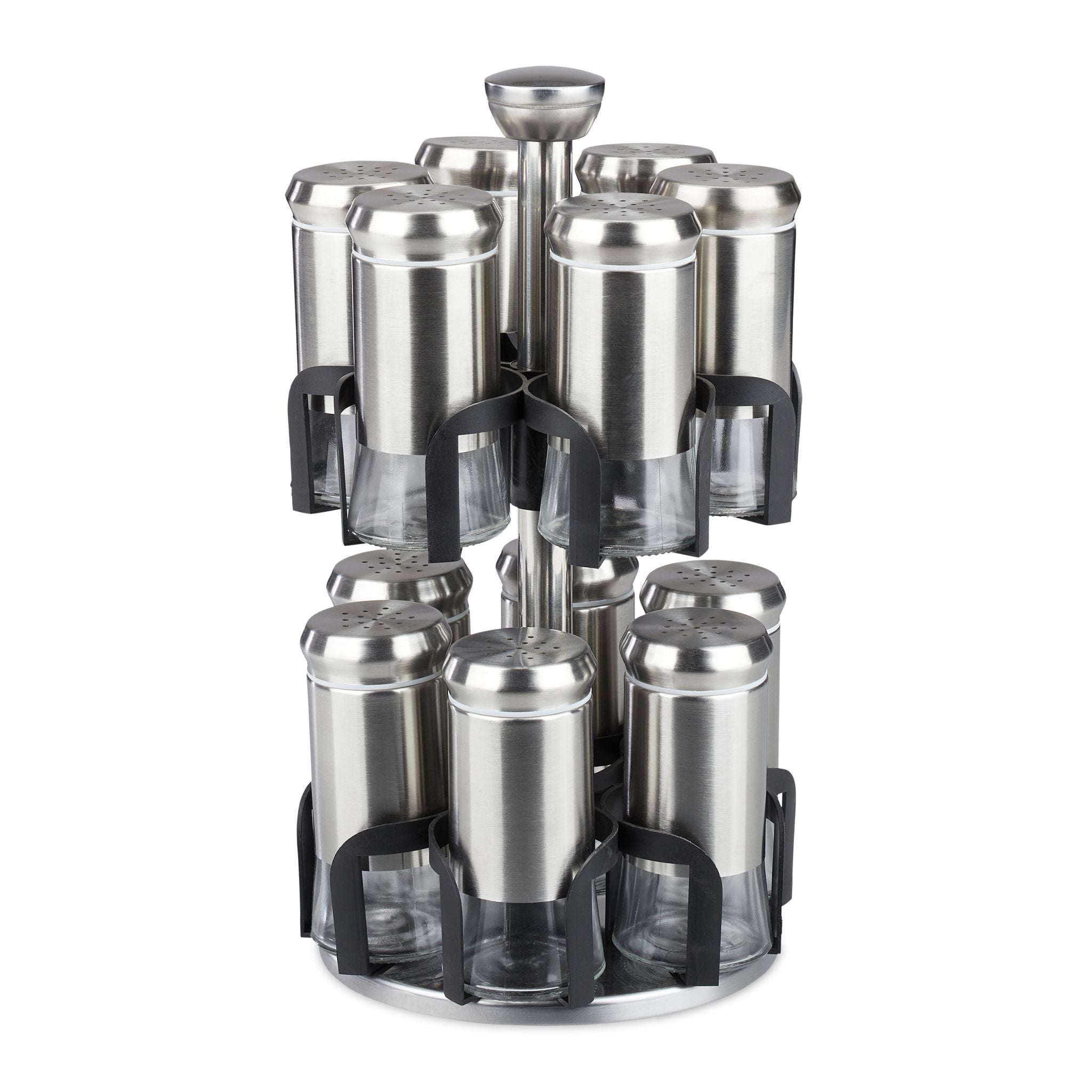 Gewürzkarussell 12 Gläser Schwarz-Silber-Transparent von Relaxdays