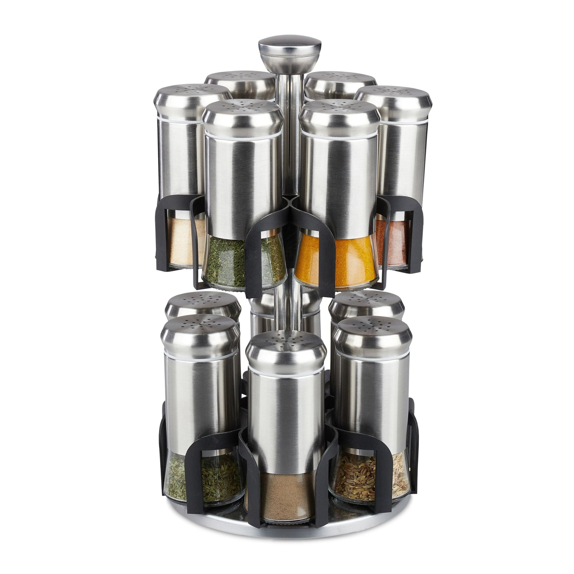 Gewürzkarussell 12 Gläser Schwarz-Silber-Transparent von Relaxdays