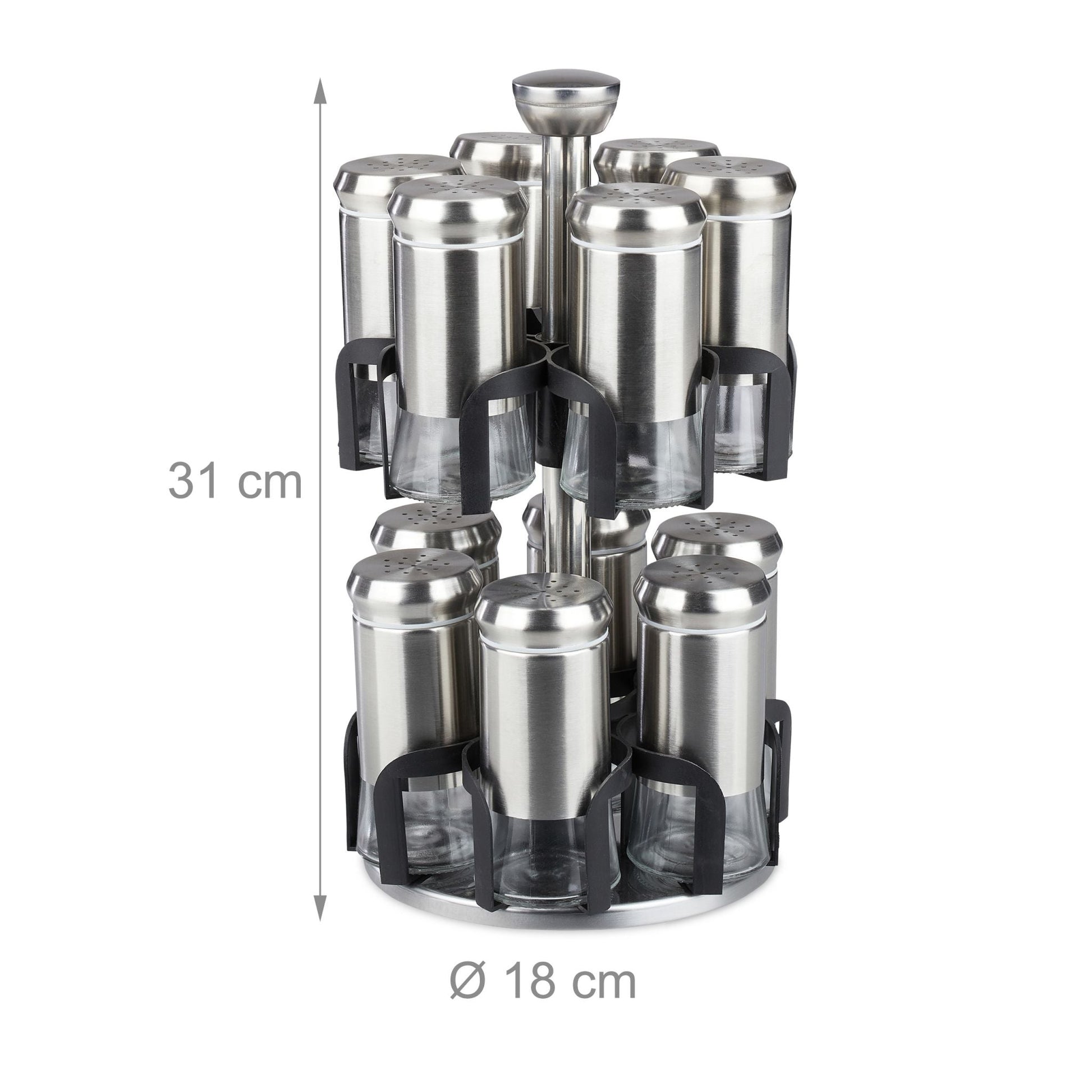 Gewürzkarussell 12 Gläser Schwarz-Silber-Transparent von Relaxdays