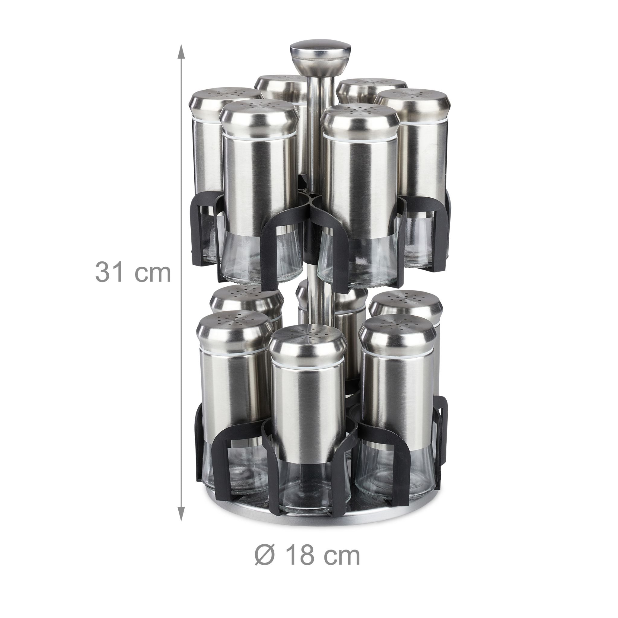 Gewürzkarussell 12 Gläser Schwarz-Silber-Transparent von Relaxdays