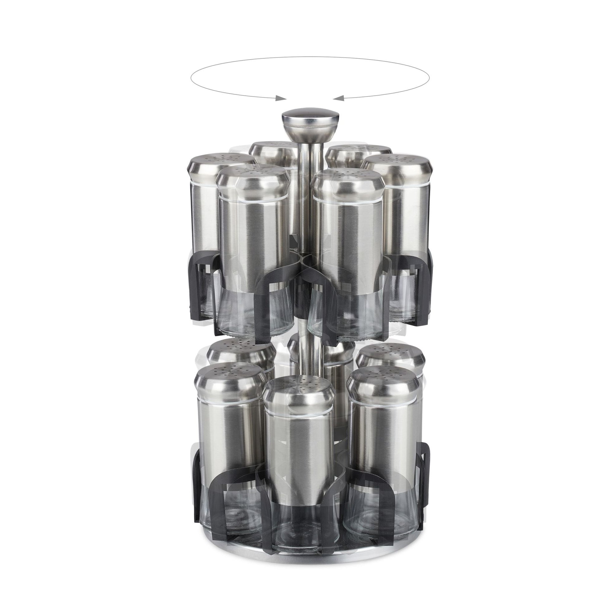 Gewürzkarussell 12 Gläser Schwarz-Silber-Transparent von Relaxdays