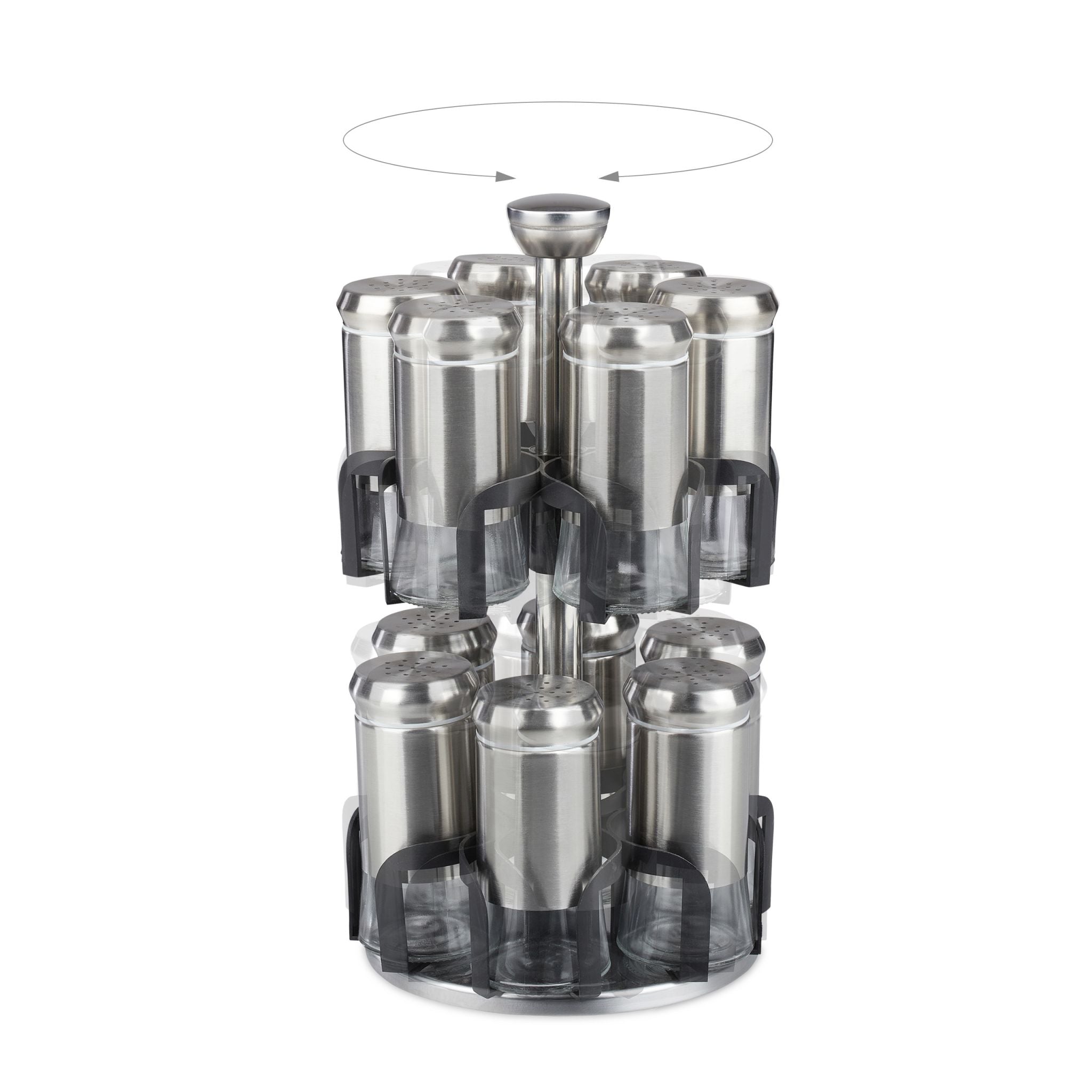 Gewürzkarussell 12 Gläser Schwarz-Silber-Transparent von Relaxdays
