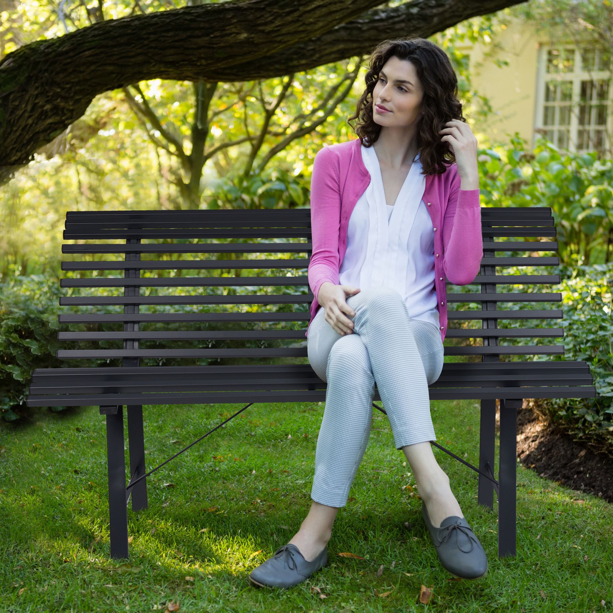 Gartenbank Stahl anthrazit Anthrazit von Relaxdays