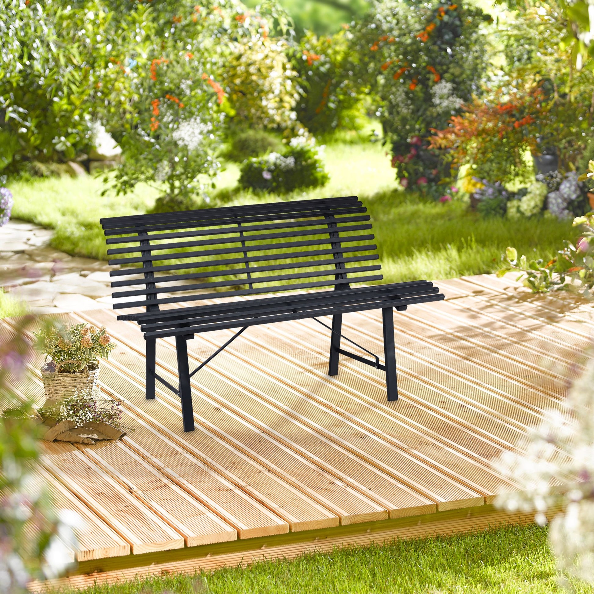 Gartenbank Stahl anthrazit Anthrazit von Relaxdays