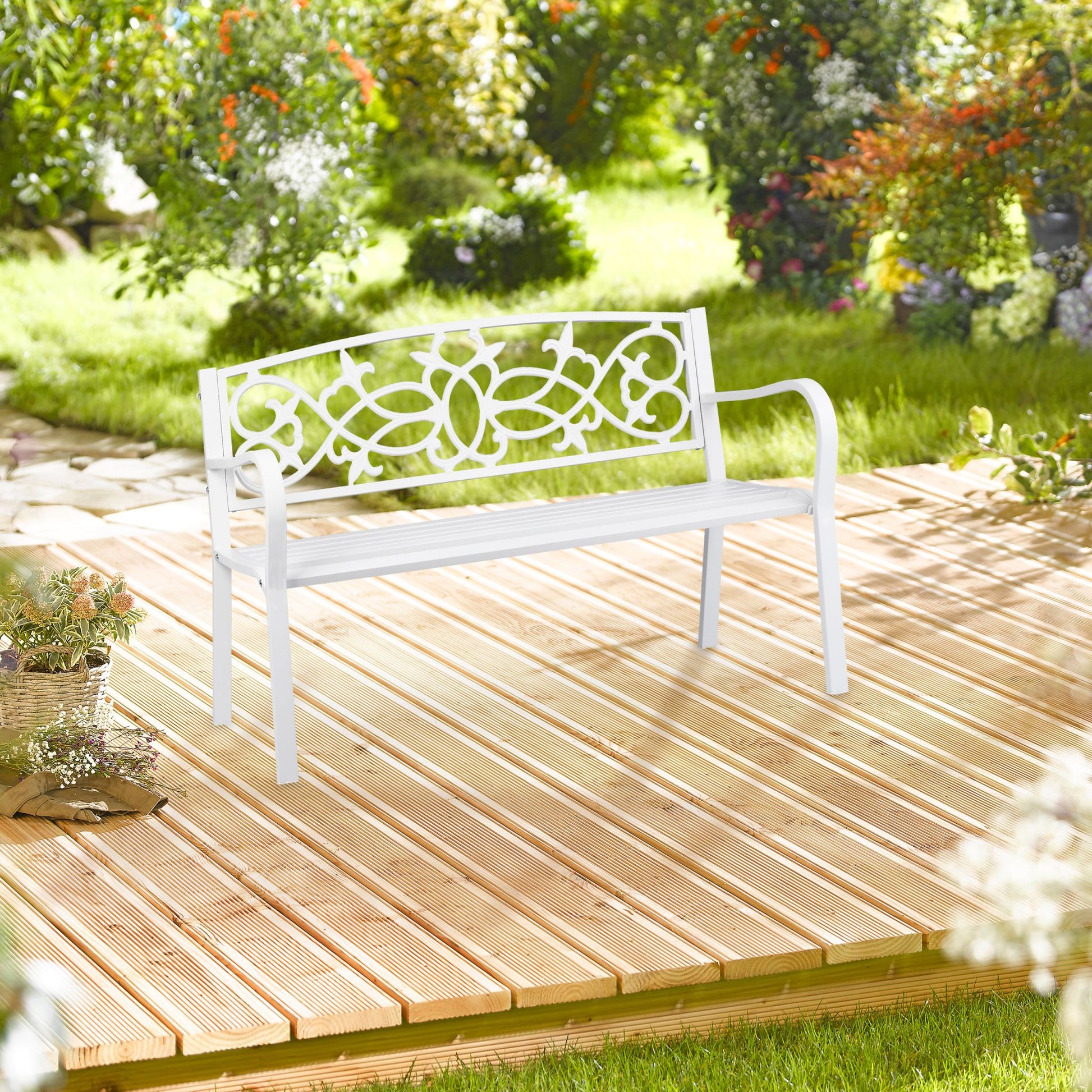 Vintage Gartenbank in Weiss Weiss von Relaxdays