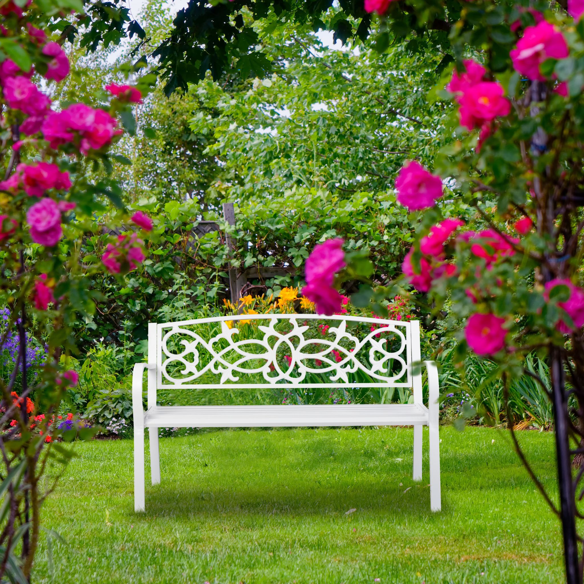 Vintage Gartenbank in Weiss Weiss von Relaxdays