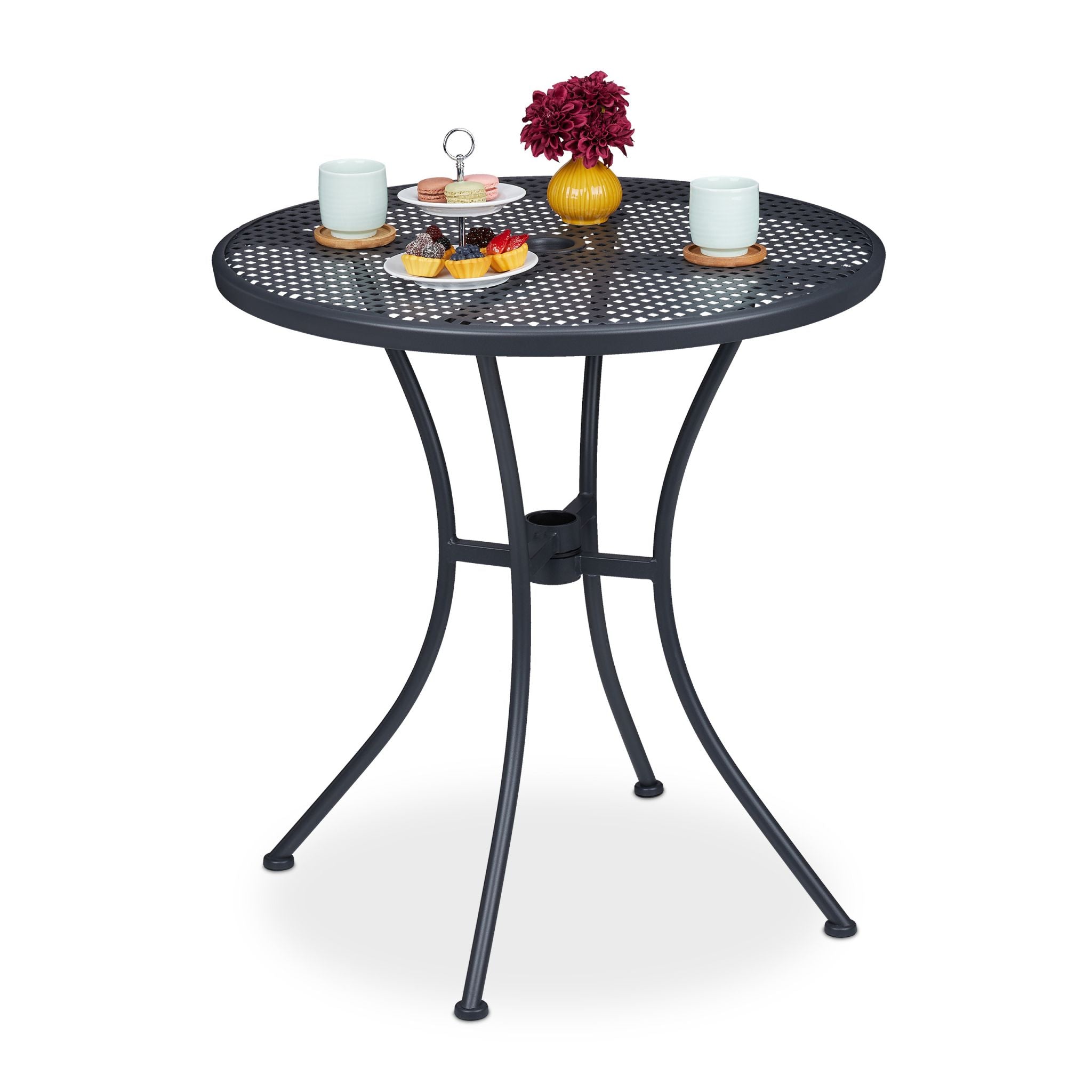 Gartentisch mit Schirmloch Anthrazit von Relaxdays