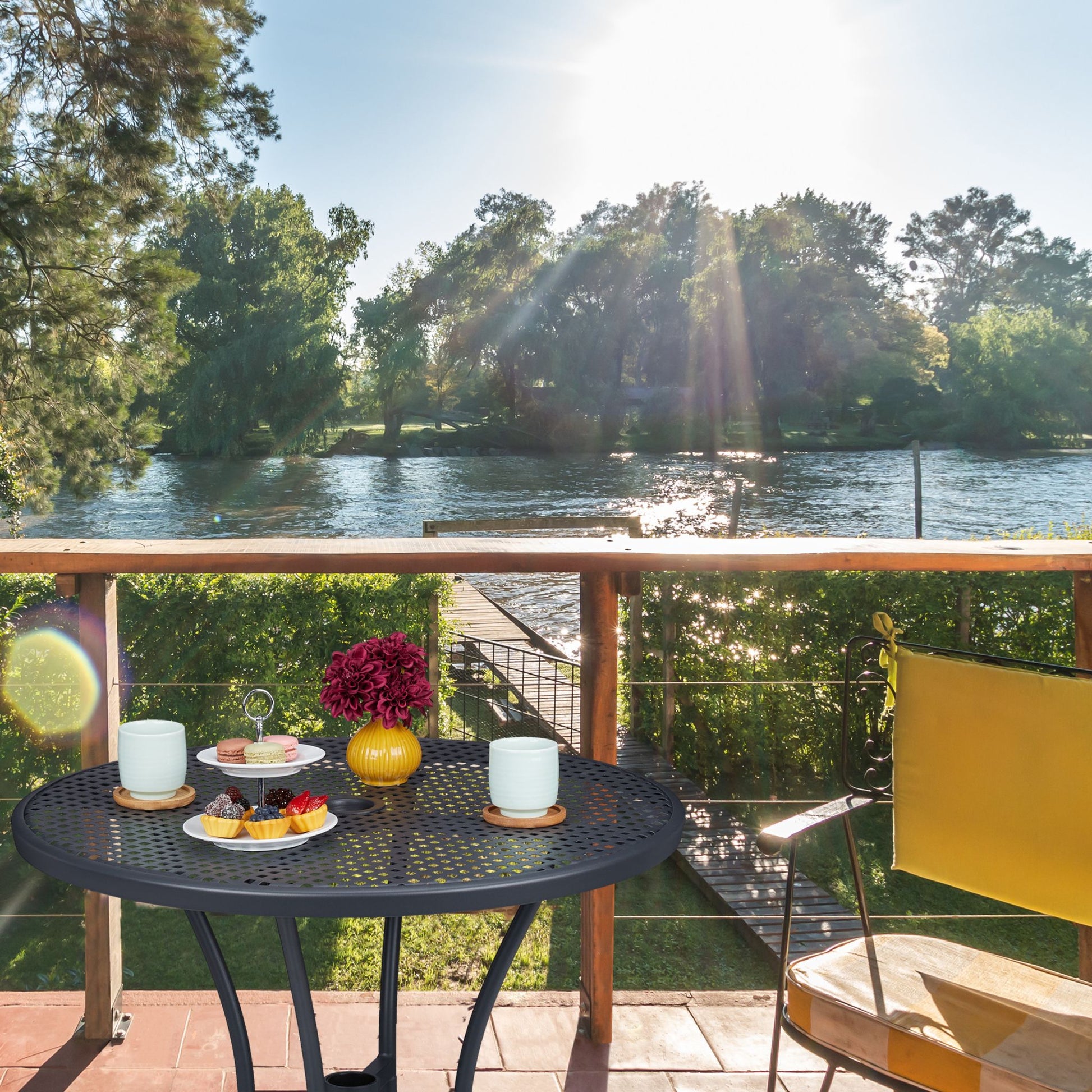 Gartentisch mit Schirmloch Anthrazit von Relaxdays