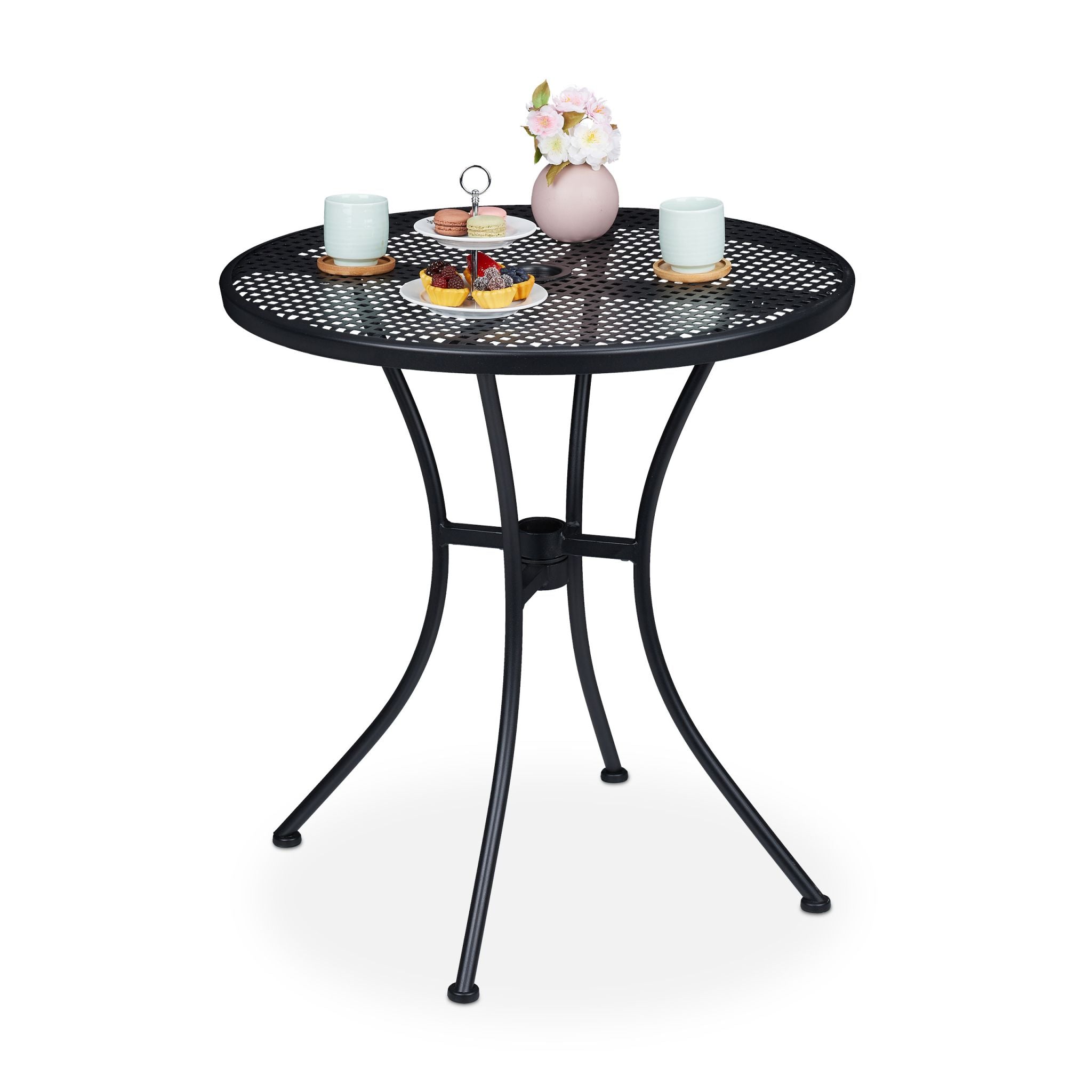 Gartentisch mit Schirmloch schwarz Schwarz von Relaxdays