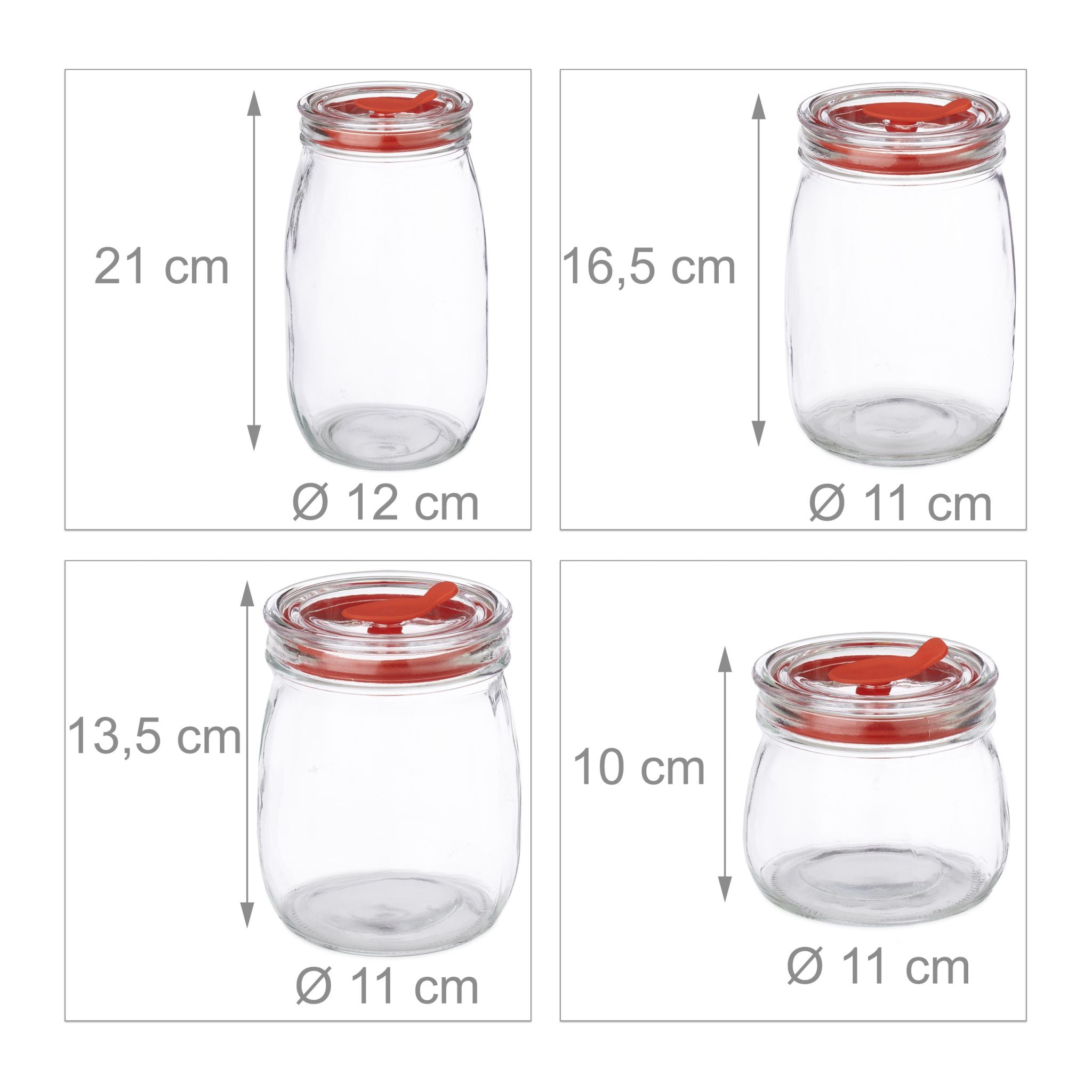Vorratsgläser 4er-Set mit Deckel Rot-Transparent