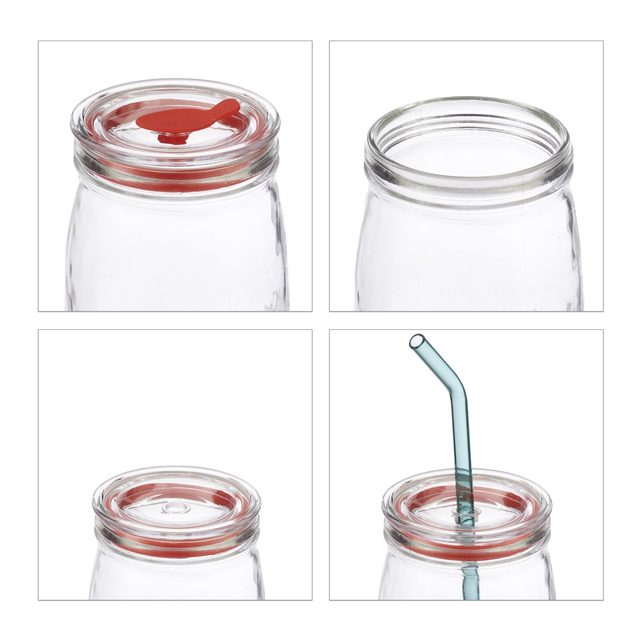 Vorratsgläser 4er-Set mit Deckel Rot-Transparent