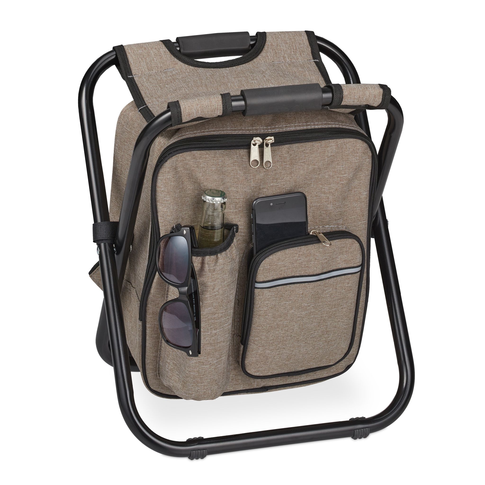 Klappbarer Campinghocker mit Tasche Beige-Schwarz von Relaxdays