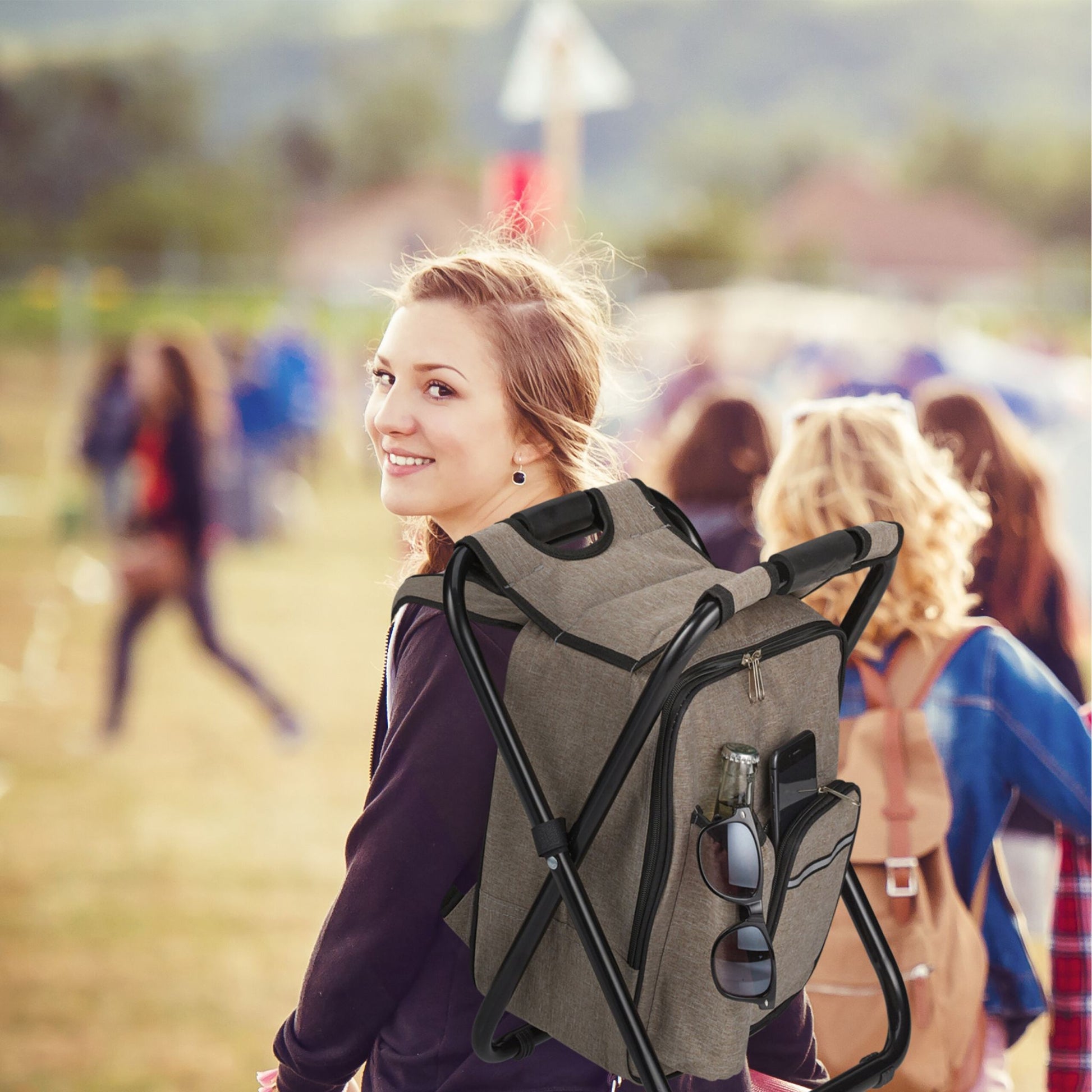 Klappbarer Campinghocker mit Tasche Beige-Schwarz von Relaxdays
