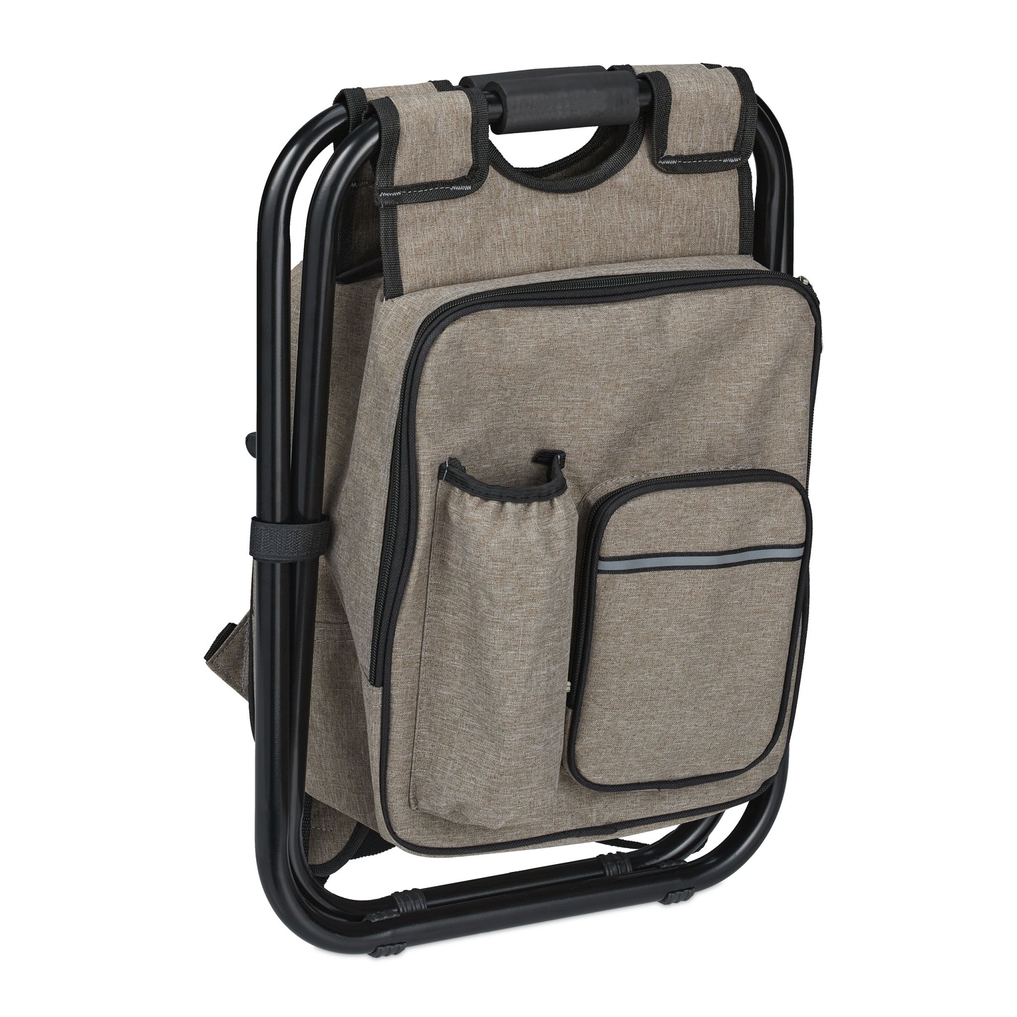 Klappbarer Campinghocker mit Tasche Beige-Schwarz von Relaxdays