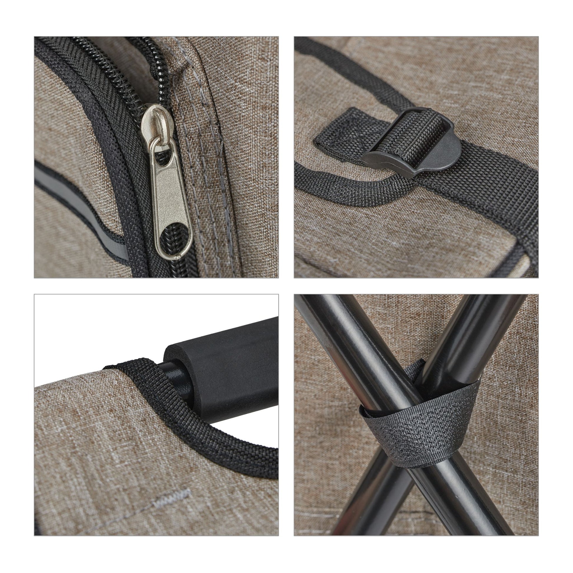 Klappbarer Campinghocker mit Tasche Beige-Schwarz von Relaxdays