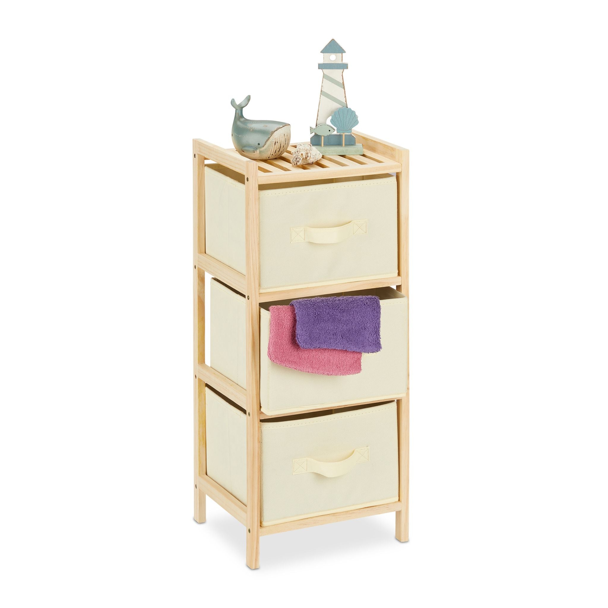 Badregal mit 3 Körben Beige-Hellbraun von Relaxdays