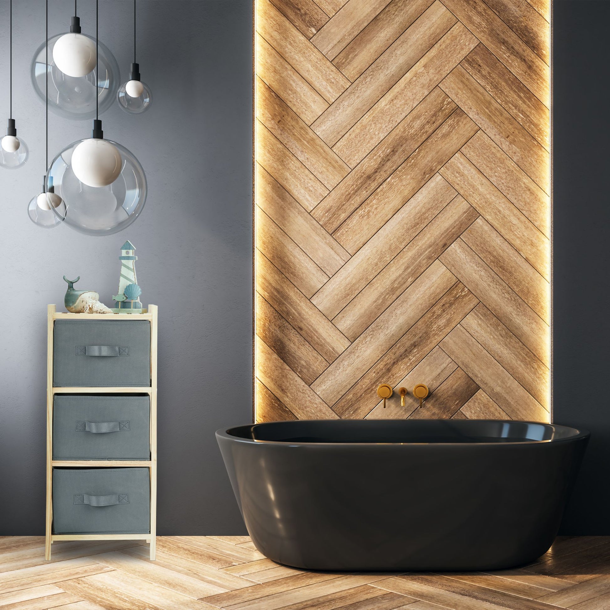Badregal mit 3 Körben Beige-Hellbraun von Relaxdays