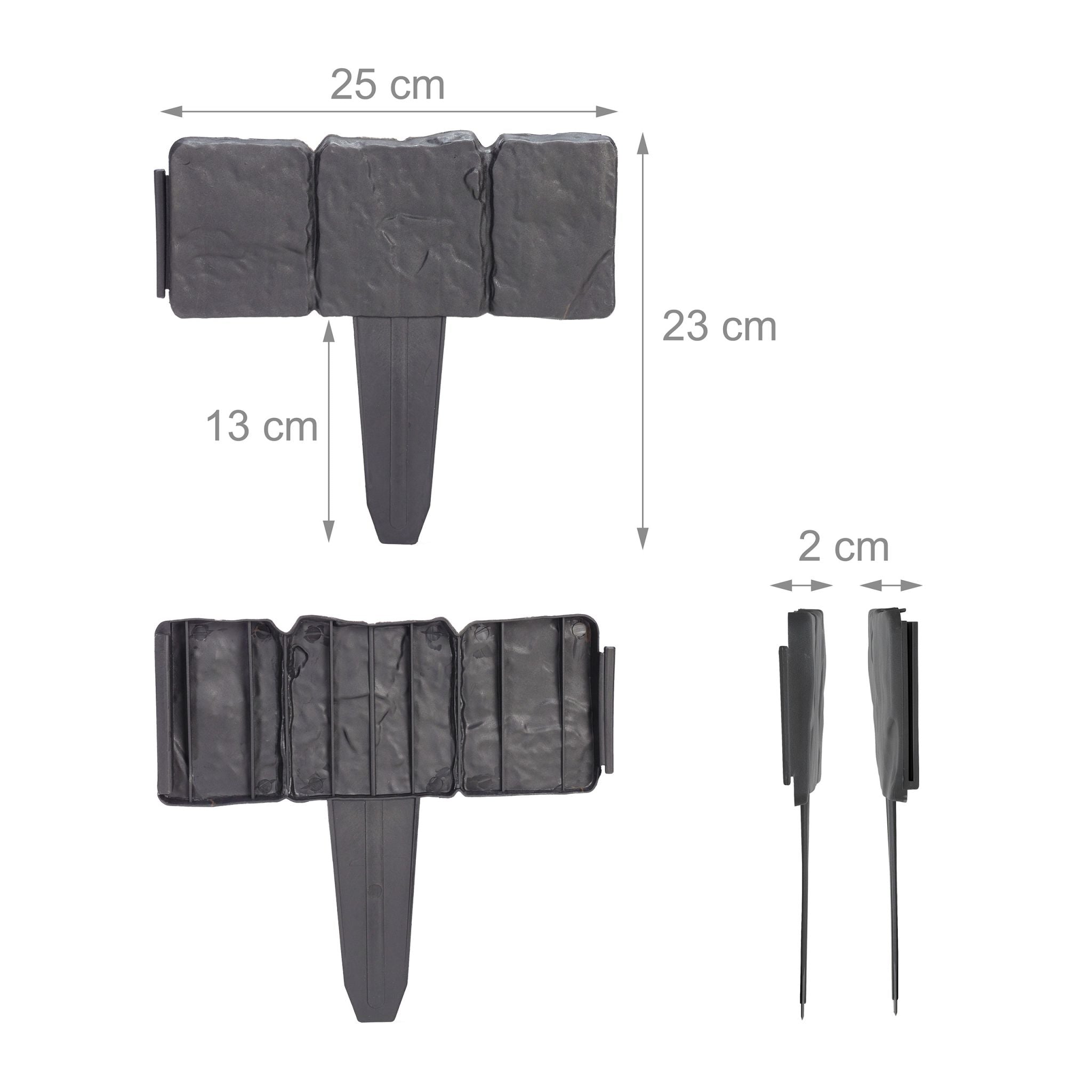 Beetzaun Steinoptik 10er-Set Anthrazit von Relaxdays