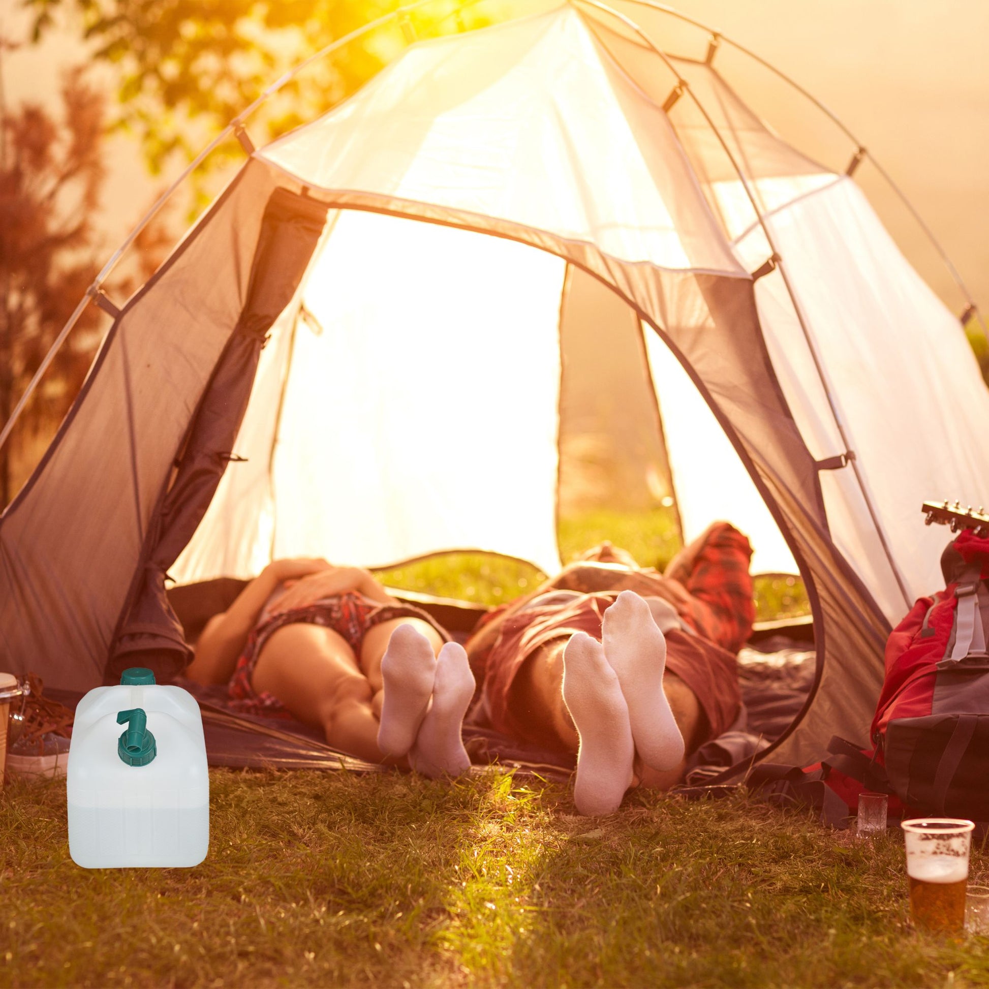 Wasserkanister mit Hahn Weiss-Dunkelgrün von Relaxdays