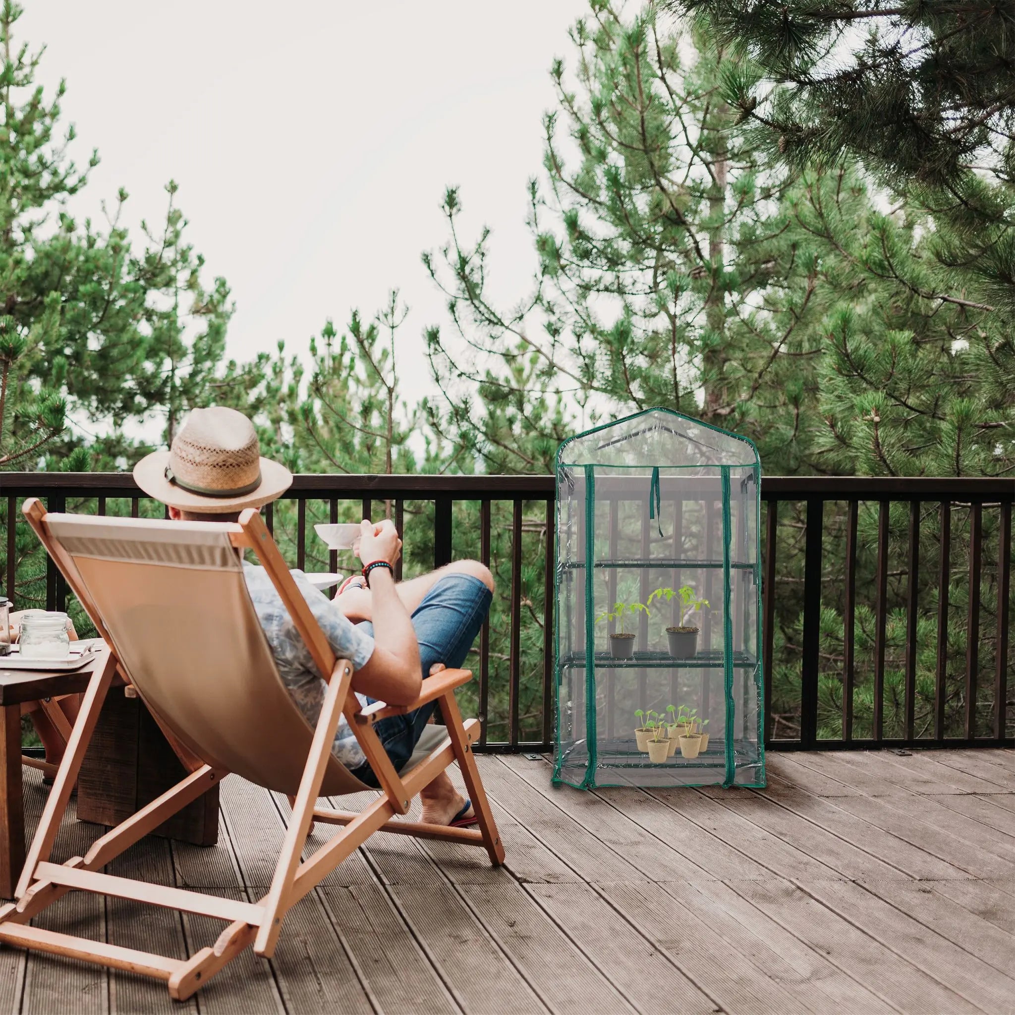 Balkon Gewächshaus mit PVC-Folie Dunkelgrün-Transparent von Relaxdays